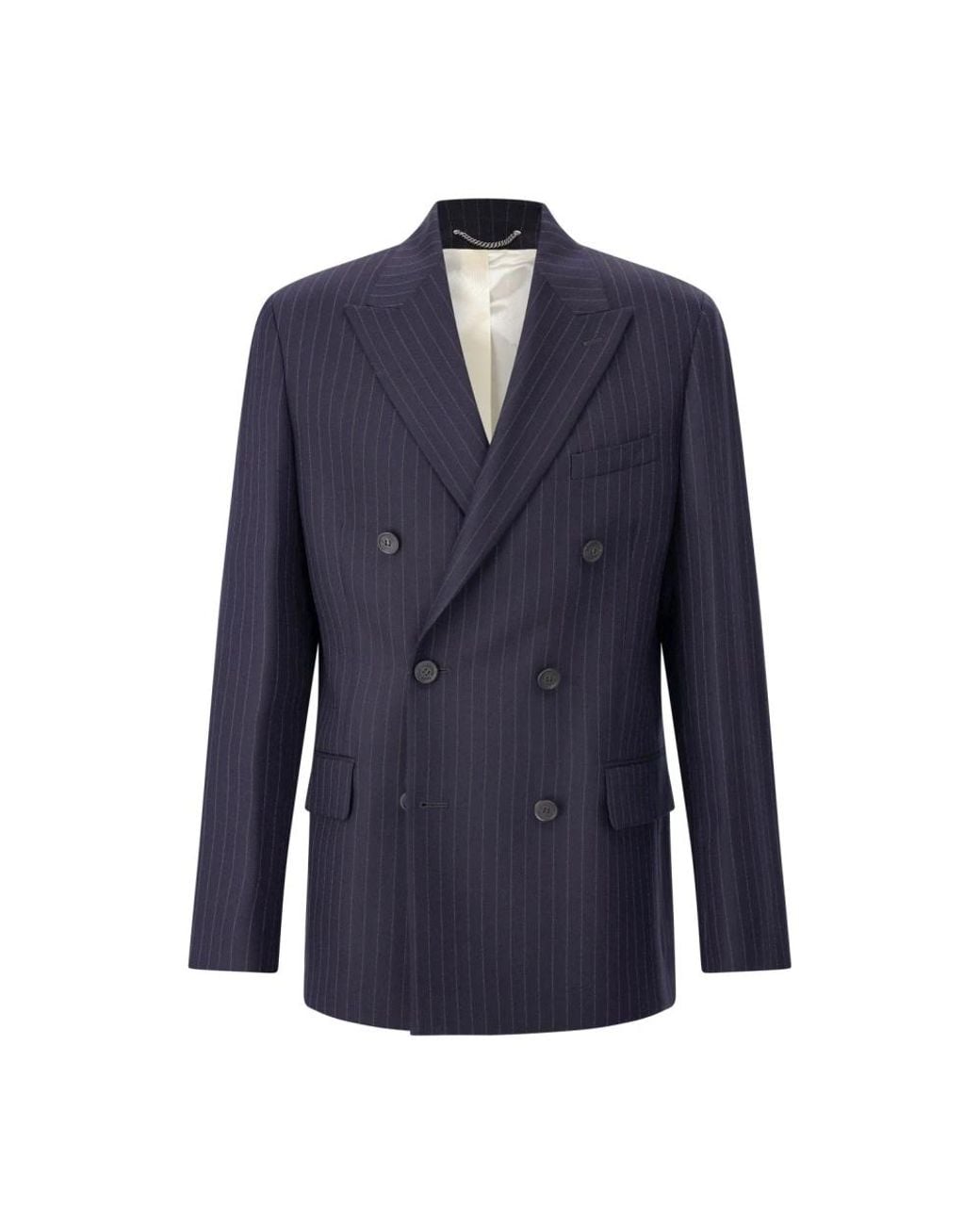 Golden Goose Deluxe Brand Blue Double-Breasted Pinstriped Wool Jacket for men