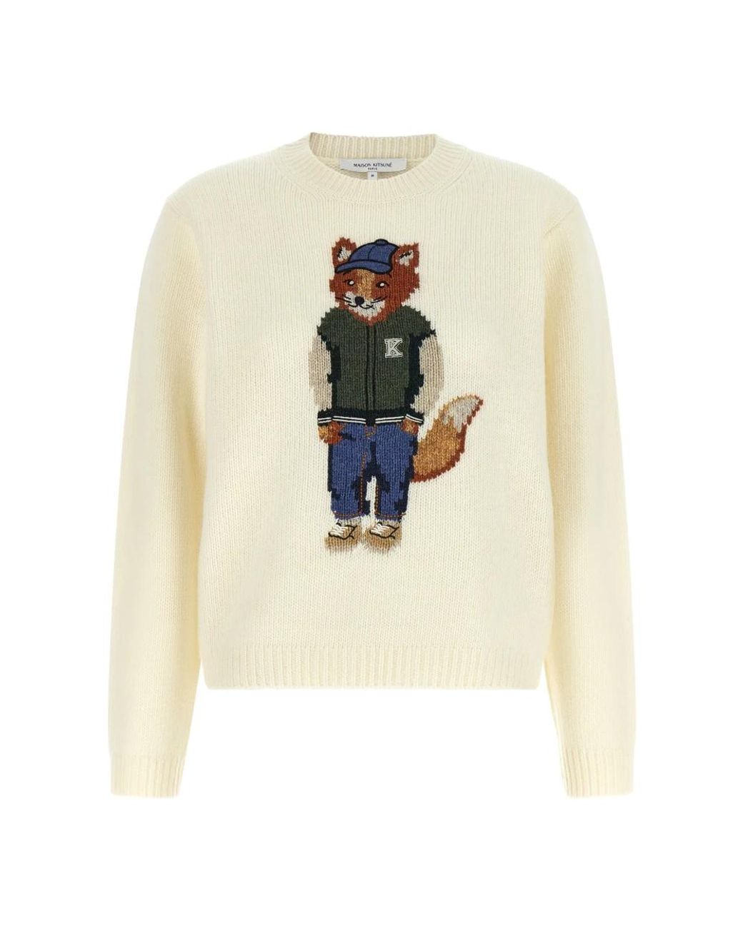 Maison Kitsuné White Round-Neck Knitwear