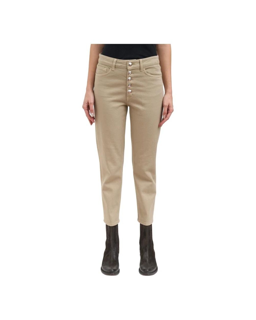 Dondup Cropped Trousers in Natural | Lyst
