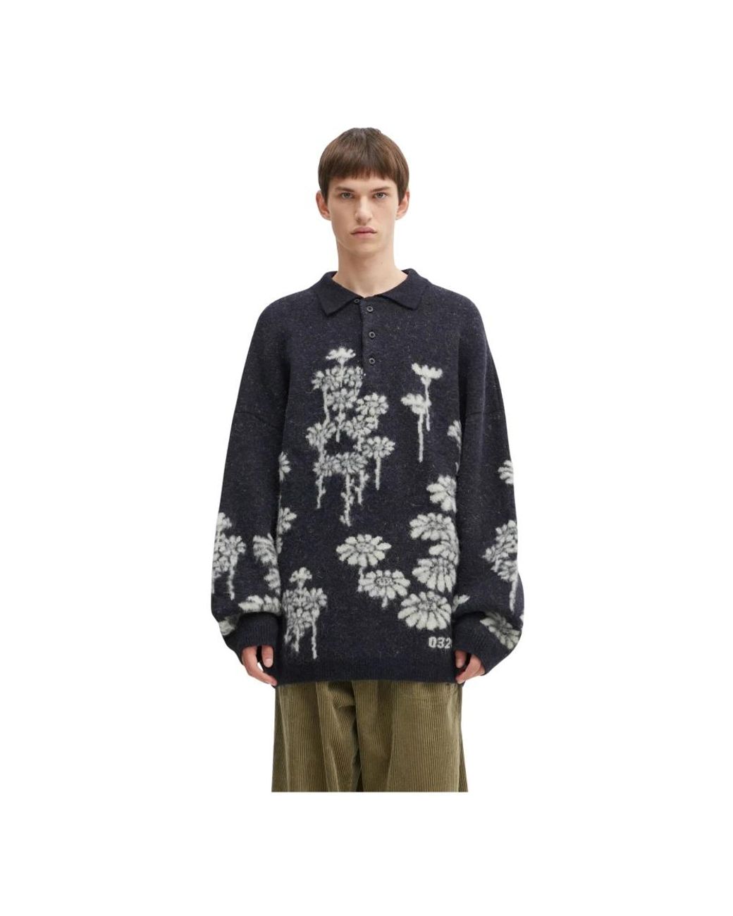 032c Melting Daisies Sweater in het Black voor heren