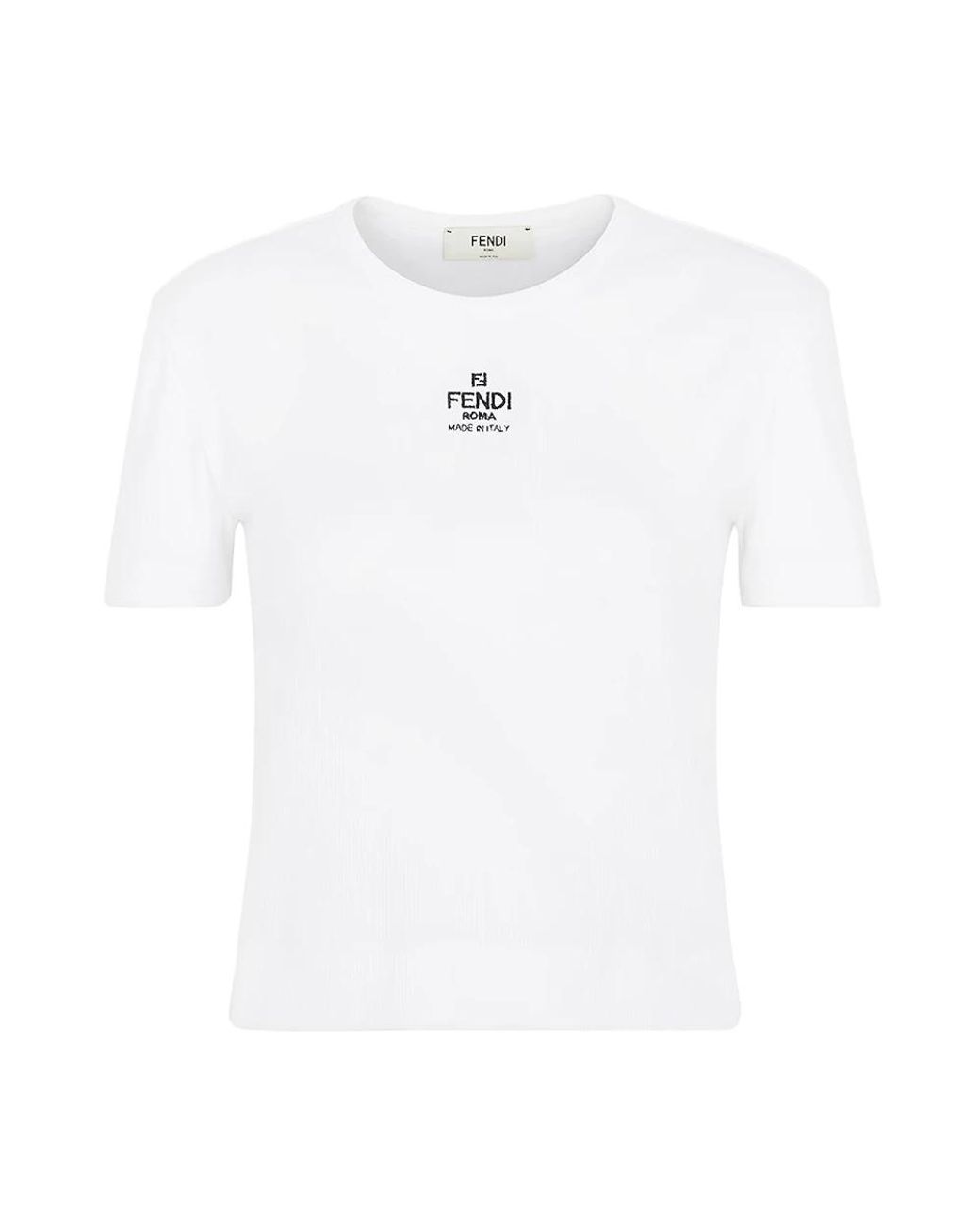 Fendi White Embroidered Cotton Crewneck Top