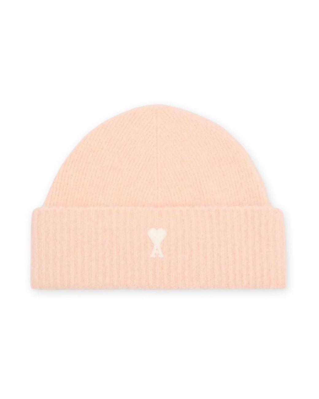 AMI Accessoires ,Wol Gebreide Geribbelde Muts Met Logoborduursel in het Natural voor heren