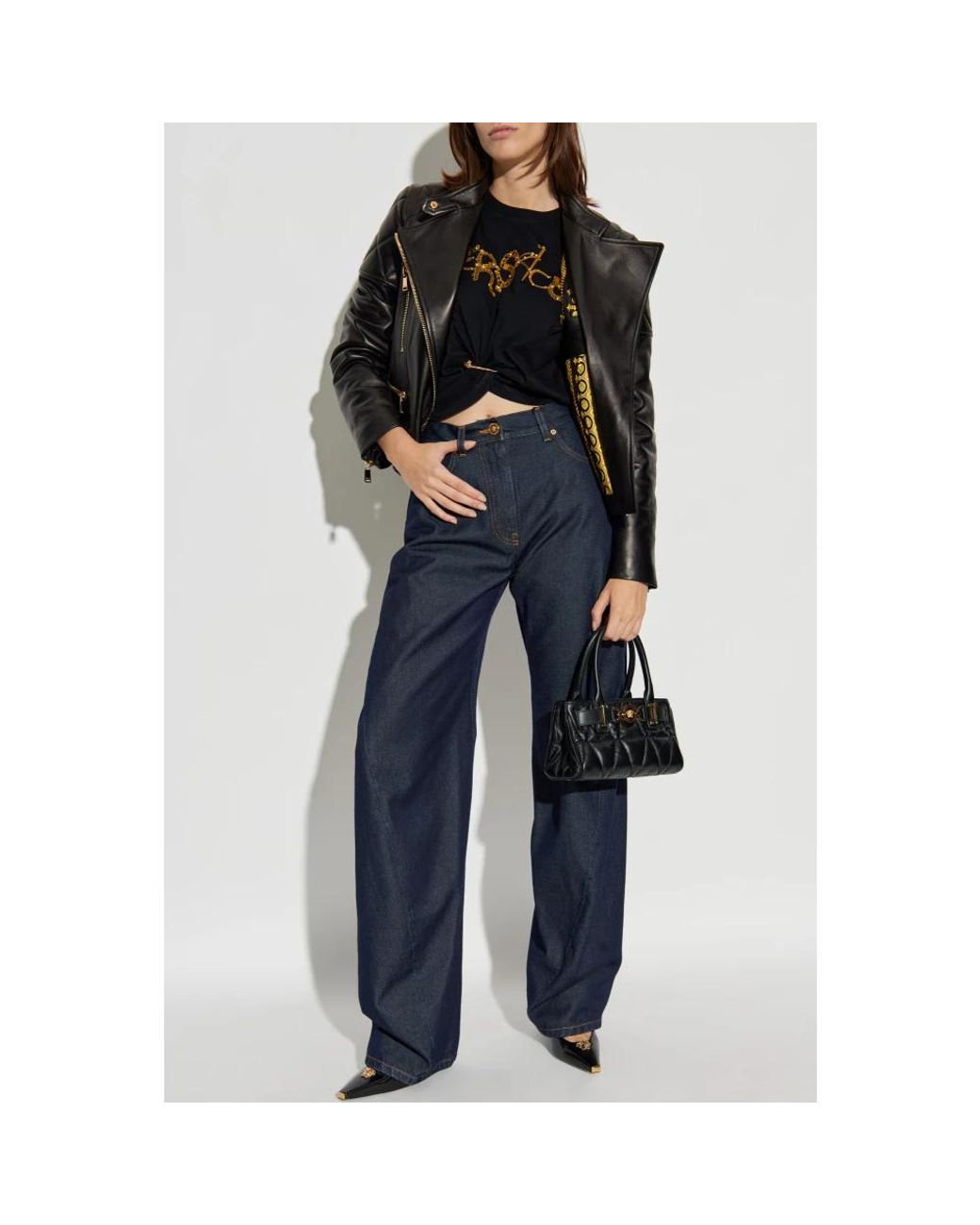 Versace Jassen ,Zwart ,Leer Leren Jas in het Black