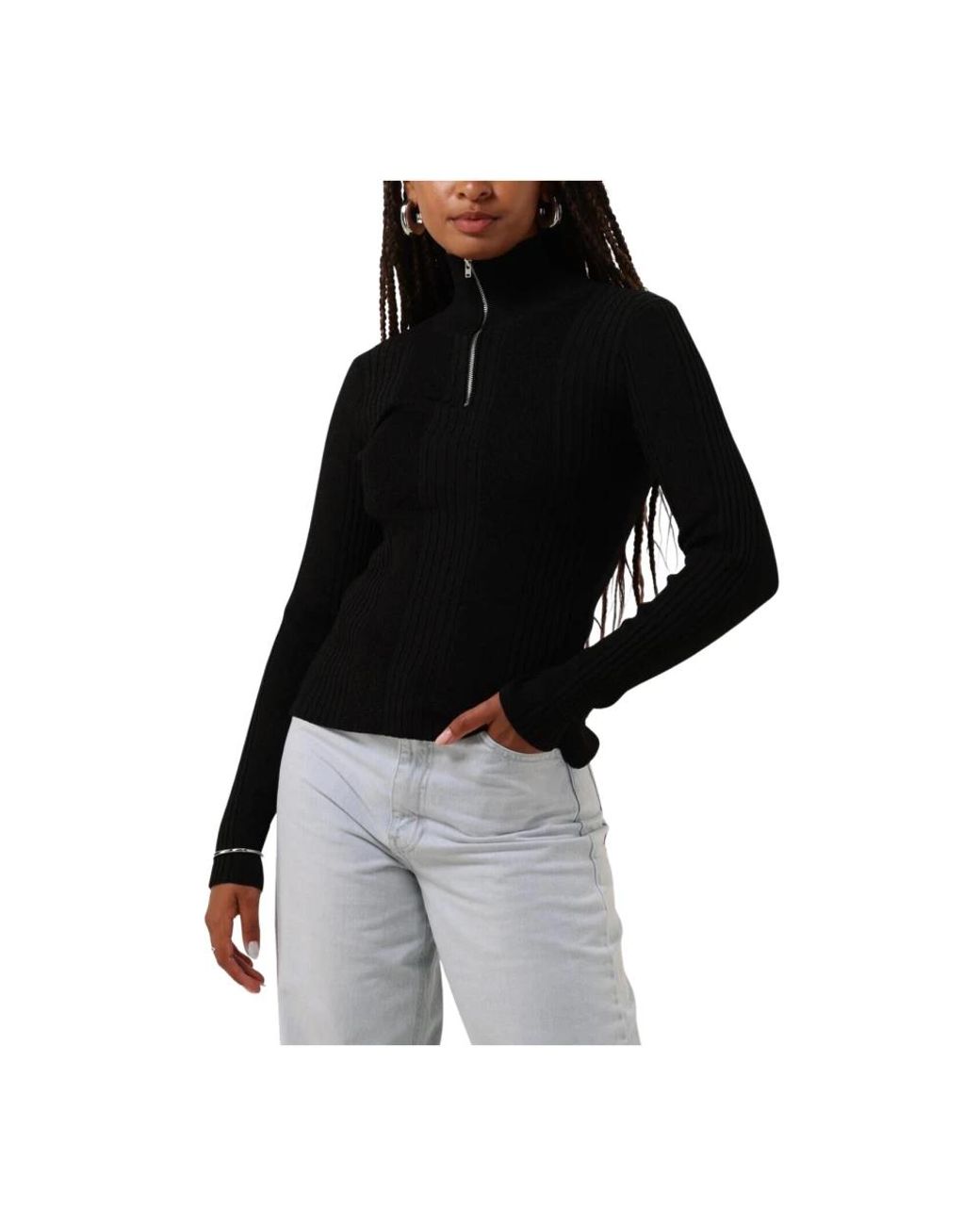 Modström Black Zip T-Neck Top