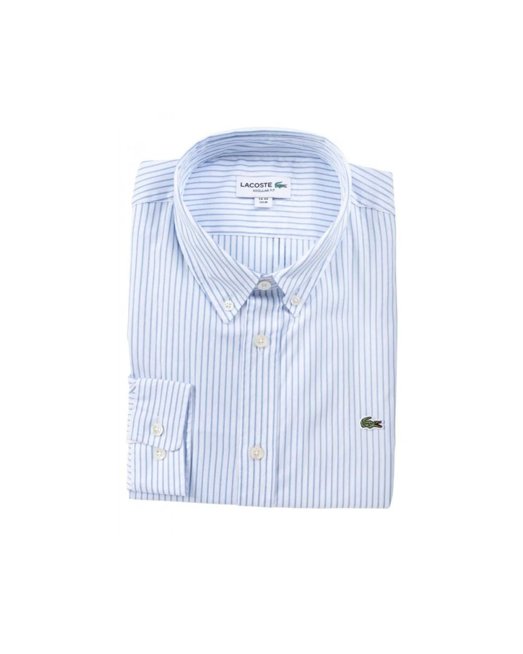 Lacoste Regular Fit Gestreken Pinpoint Overhemd in het Blue voor heren