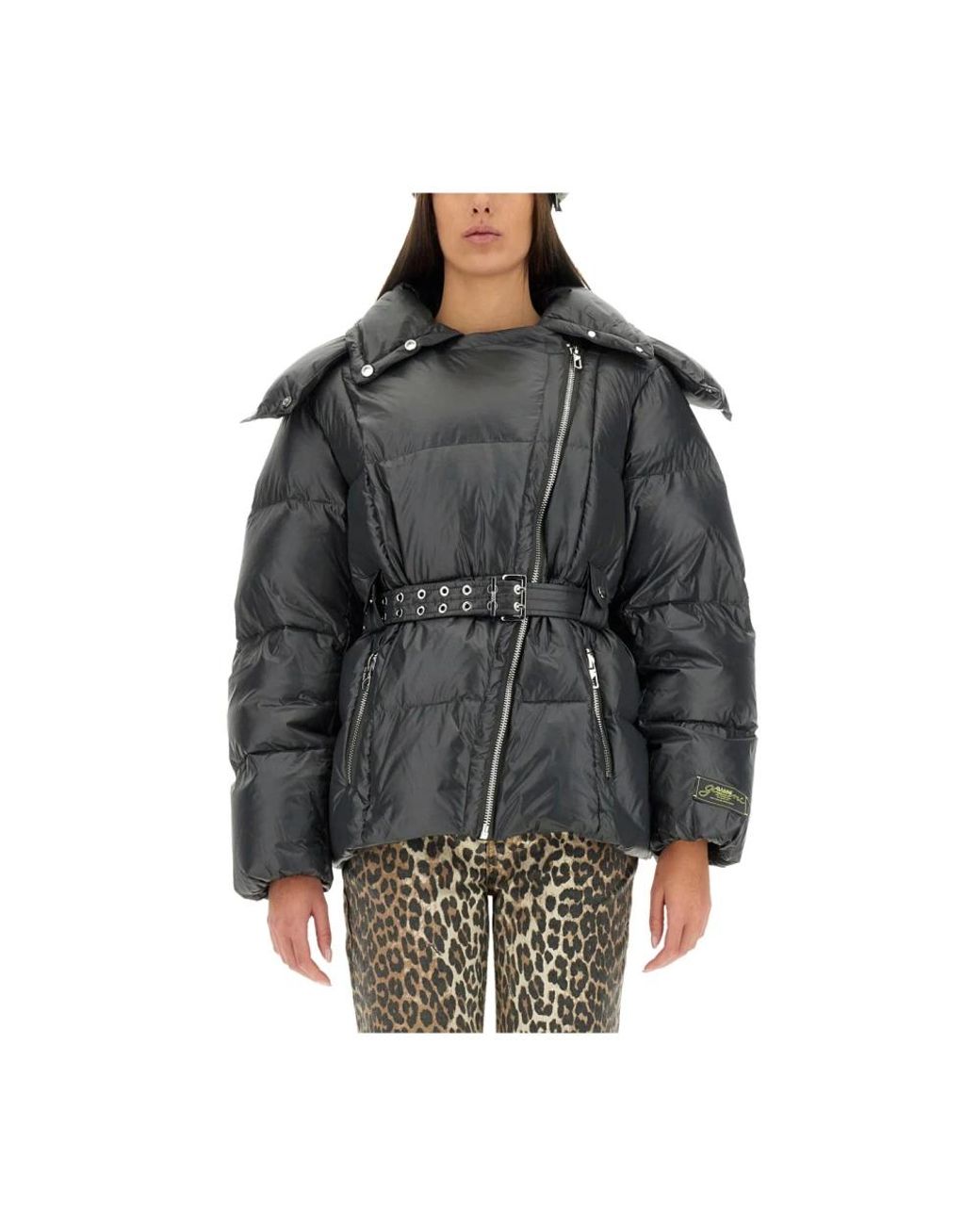 Ganni Black Gesteppte Jacke Mit Gürtel