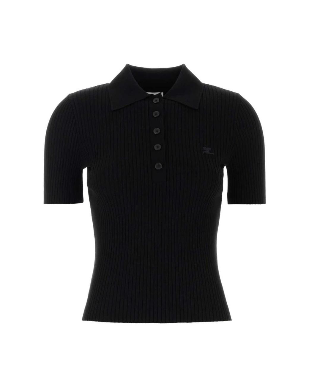 Courreges Iconische Ribgebreide Poloshirt in het Black