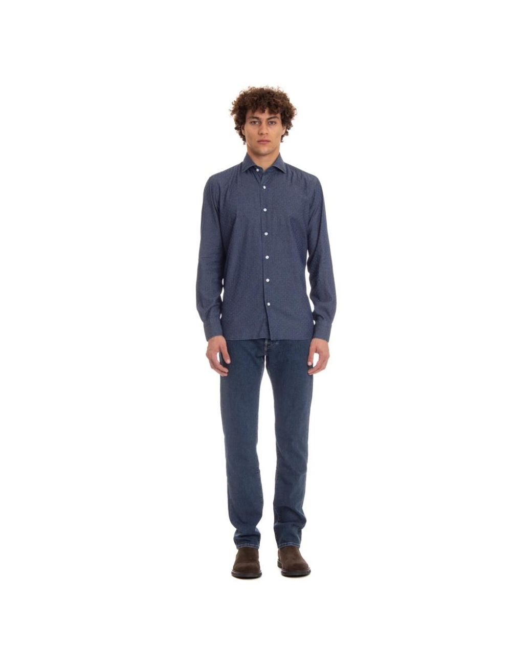 Barba Napoli Blue Casual Shirts for men