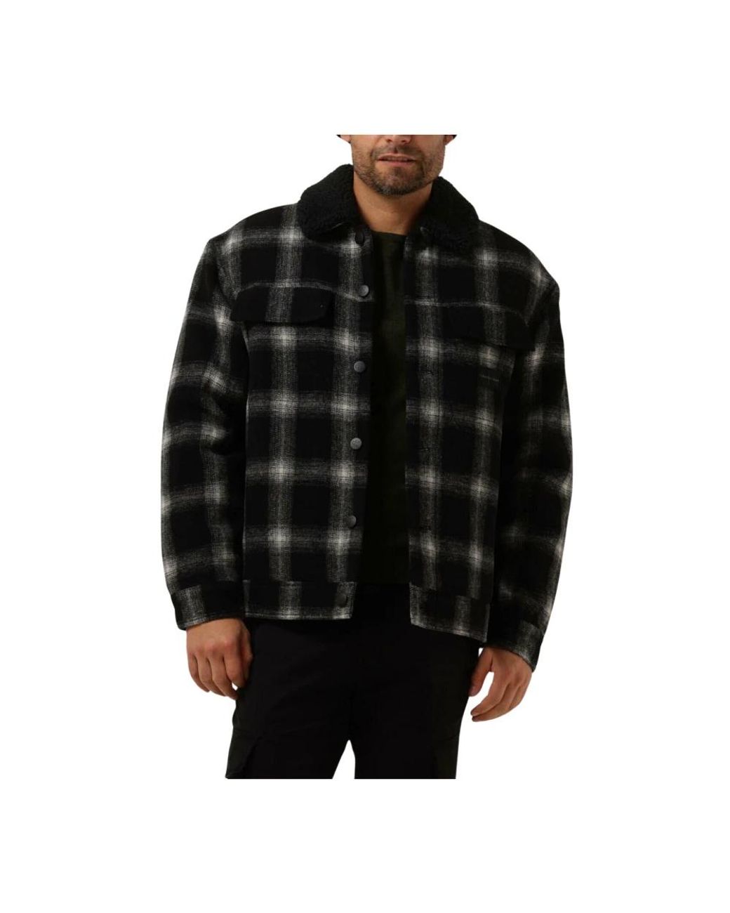 Calvin Klein Jassen ,Veelkleurig ,Wol Check Sherpa Trucker Jacket in het Black voor heren