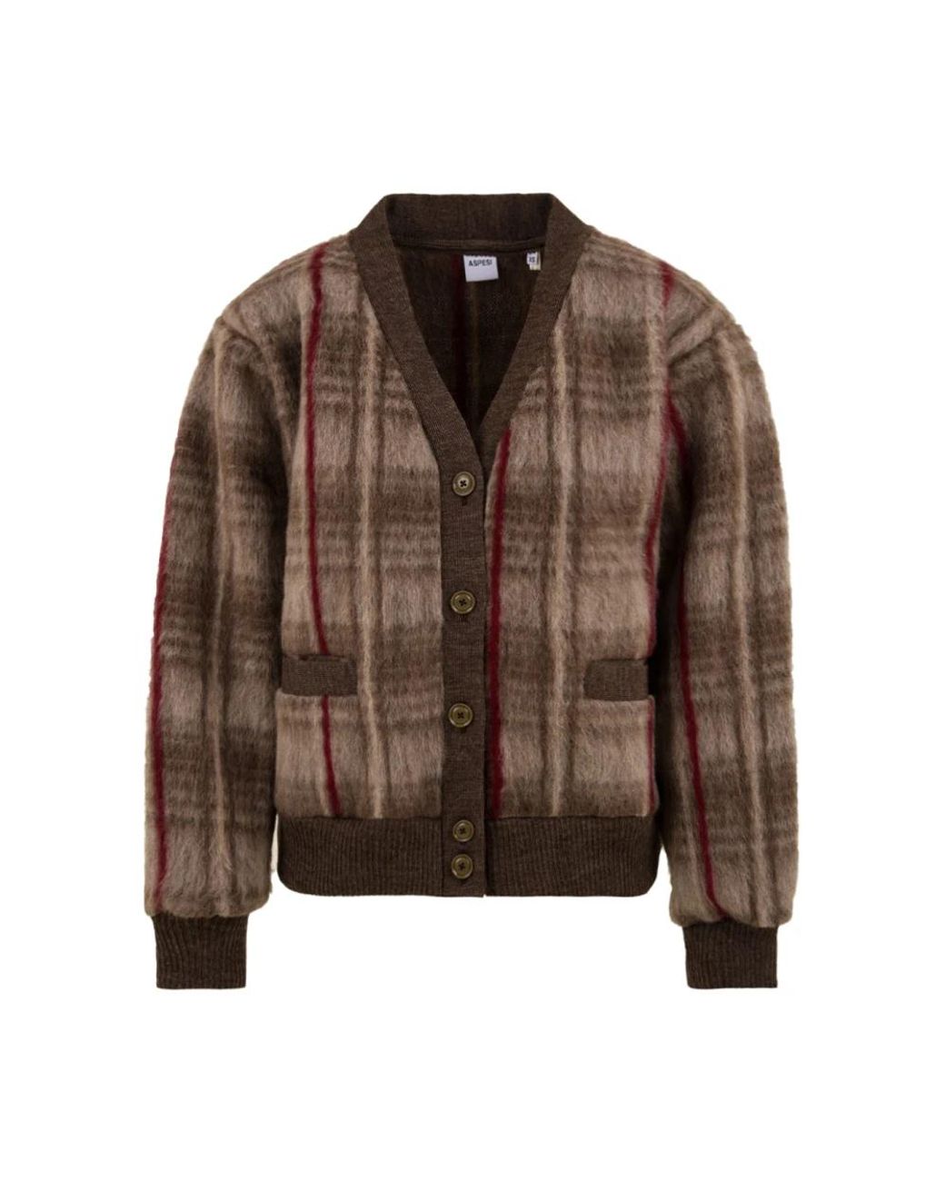 Aspesi Truien & Vesten ,Veelkleurig ,Wol Cardigan Met Tartan-Effect in het Brown