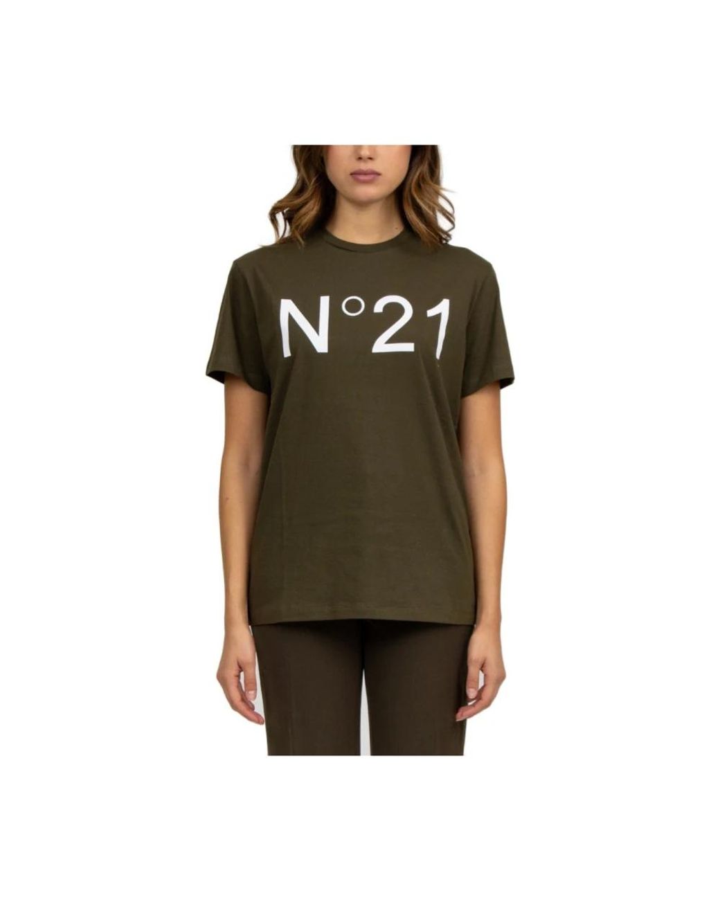 N°21 Tops ,Groen ,Katoen Groen Katoenen T-Shirt Met Logo in het Green