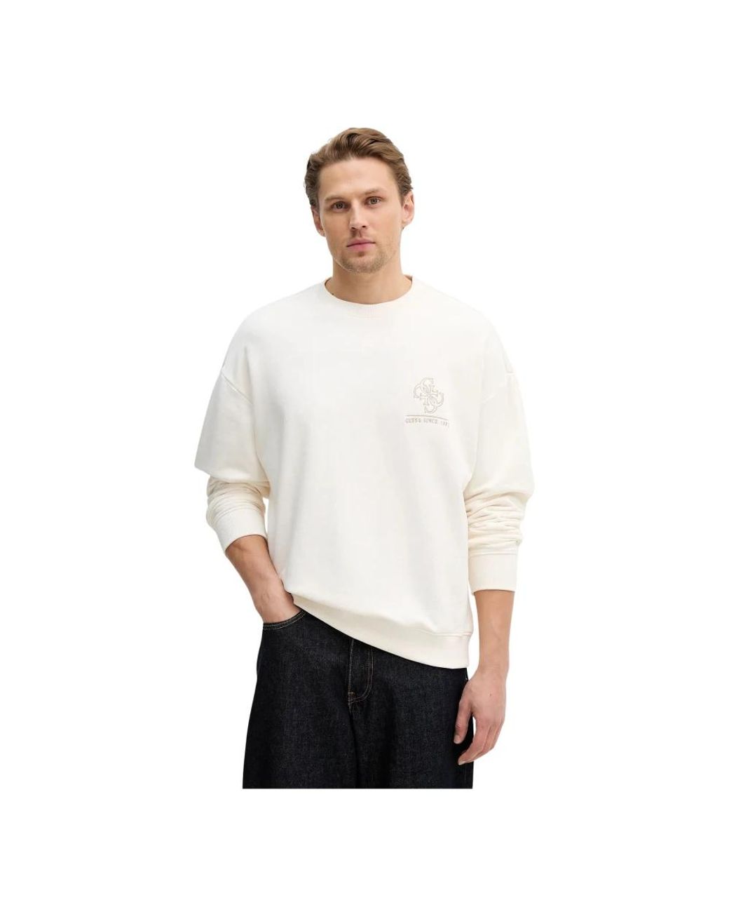 Guess Dünner Baumwollpullover in White für Herren