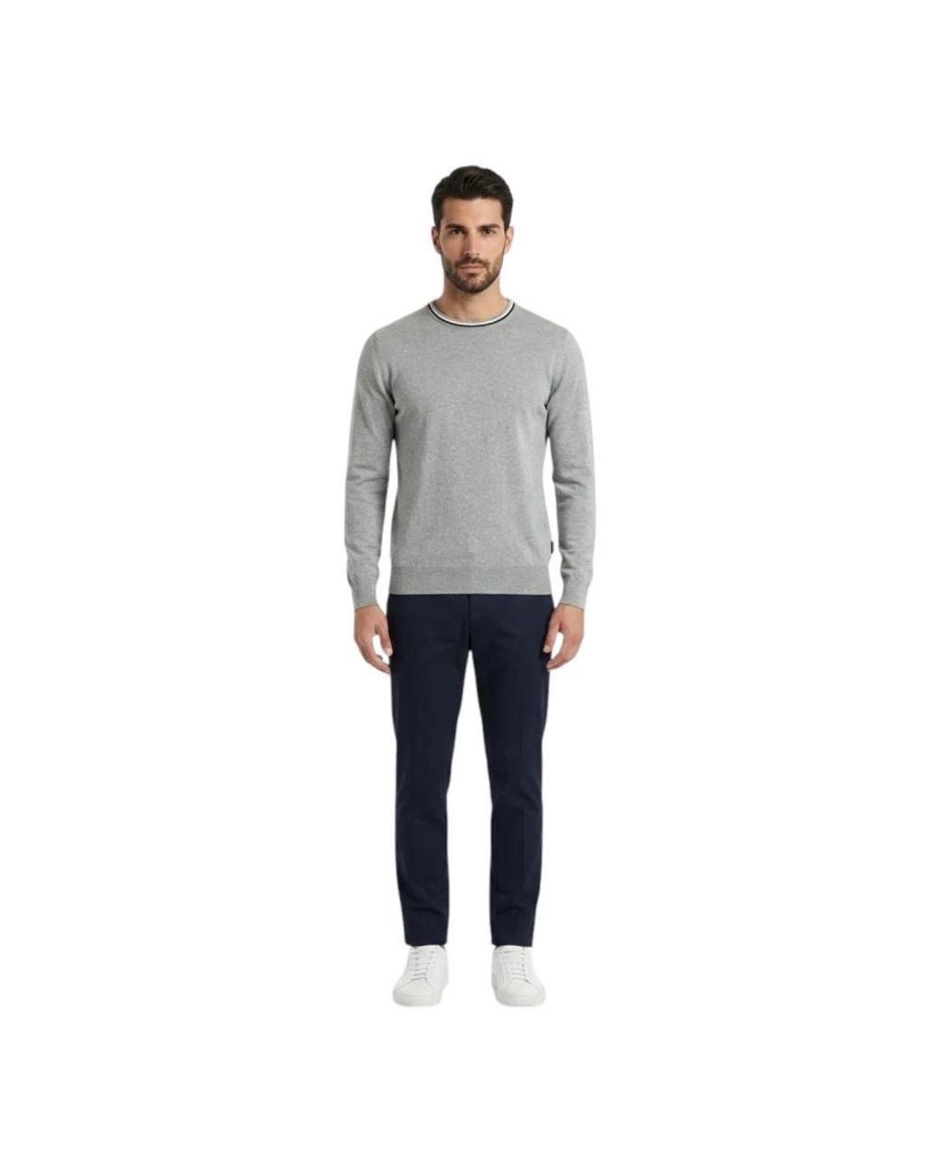 Sand Gray Round-Neck Knitwear for men