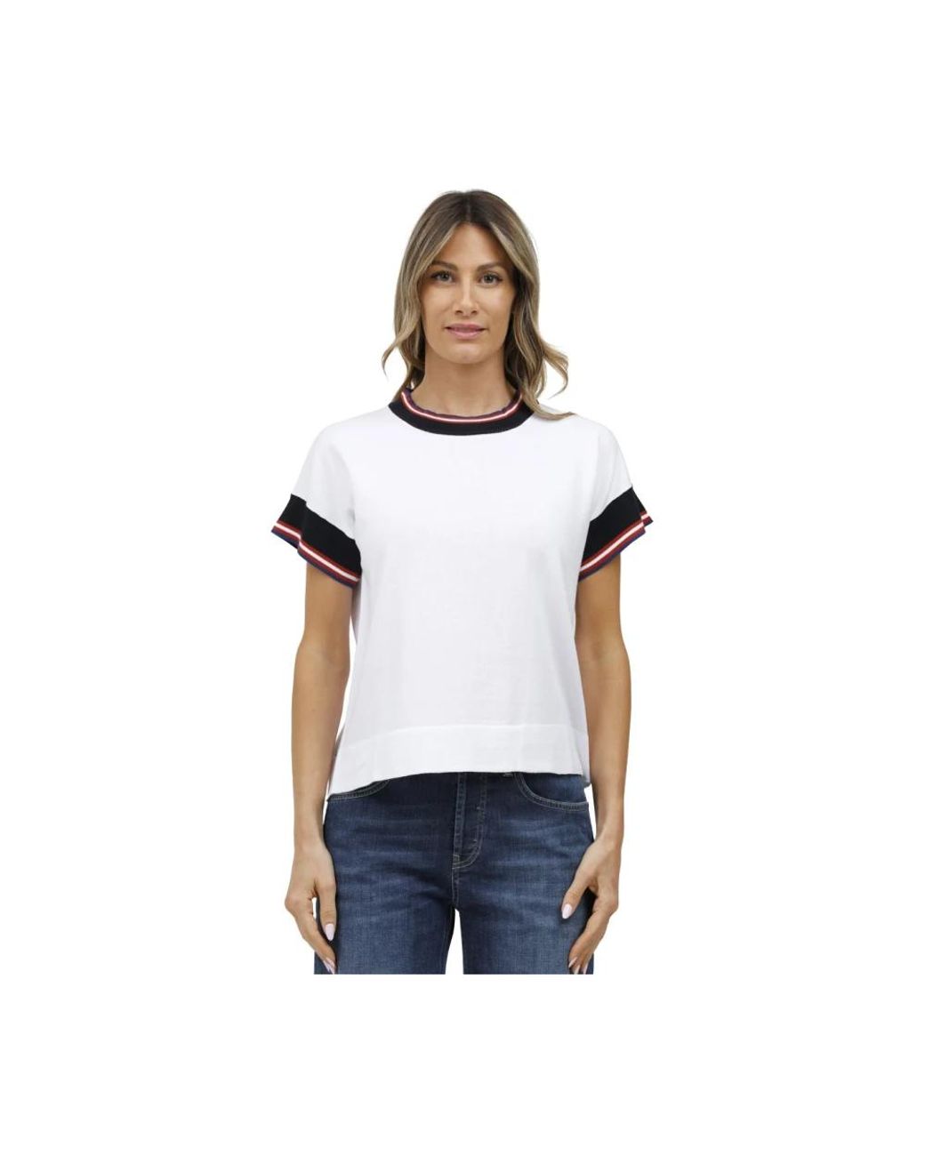 Alpha Studio Tops ,Wit ,Top Met Korte Mouwen En Contrastranden in het White