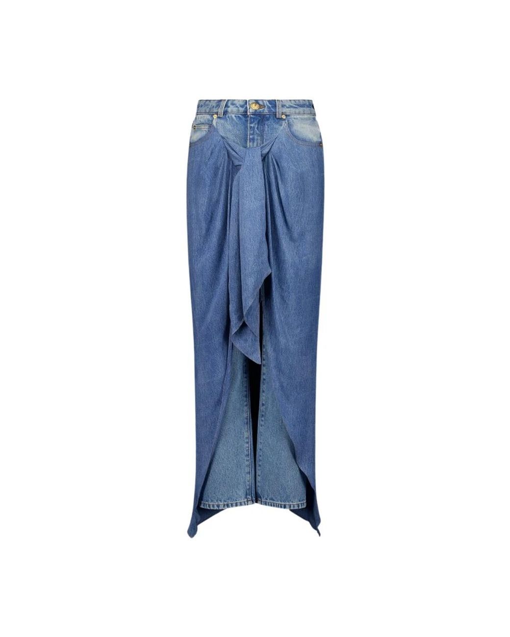 Balmain Rokken ,Blauw ,Denim Blauwe Denim Jeans Met Gedrapeerde Rok in het Blue