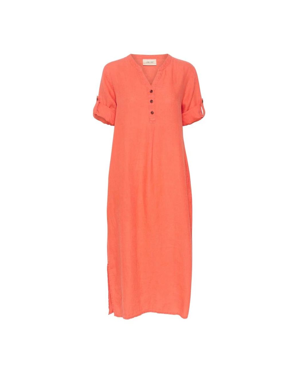 Cream Kleedjes ,Oranje ,Linnen Koraal Caftan Jurk Met 3/4 Mouwen in het Pink