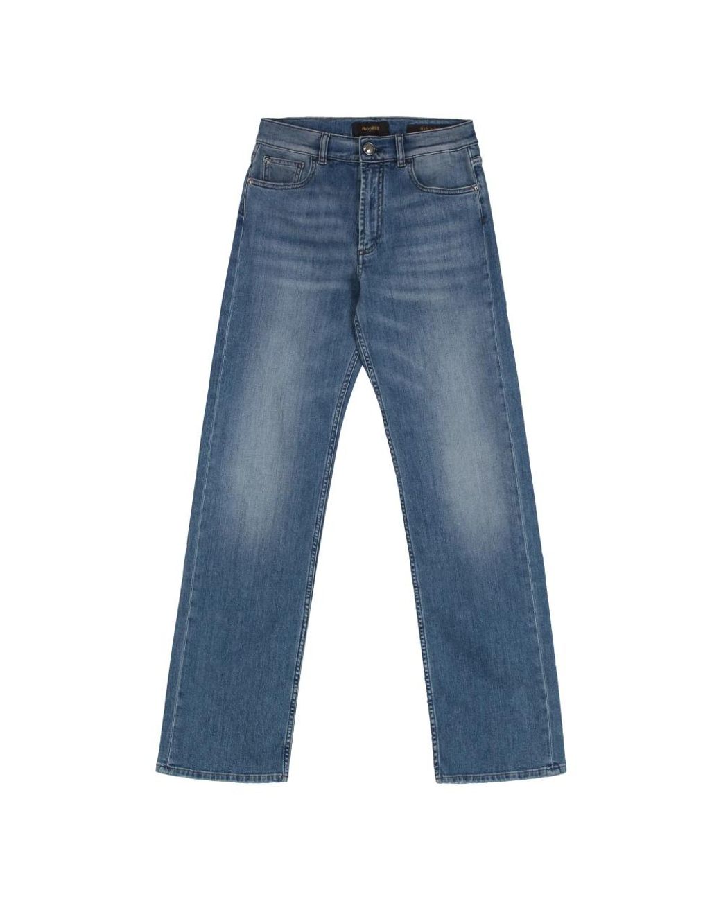 Moorer Jeans ,Blauw ,Katoen Straight Leg Jeans Met Leren Logo in het Blue