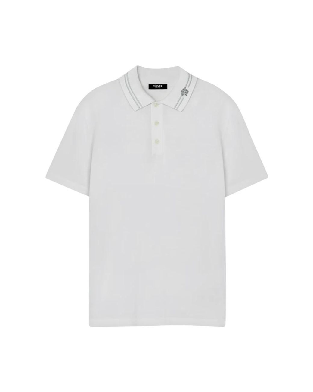 Versace Tops ,Wit ,Katoen Geborduurde Katoenpiqué Polo in het White voor heren