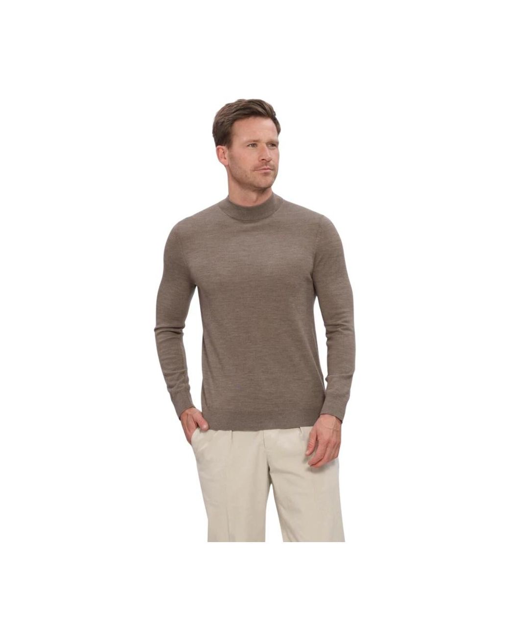 Profuomo Pullover Mock Neck Extrafine Merino in het Brown voor heren