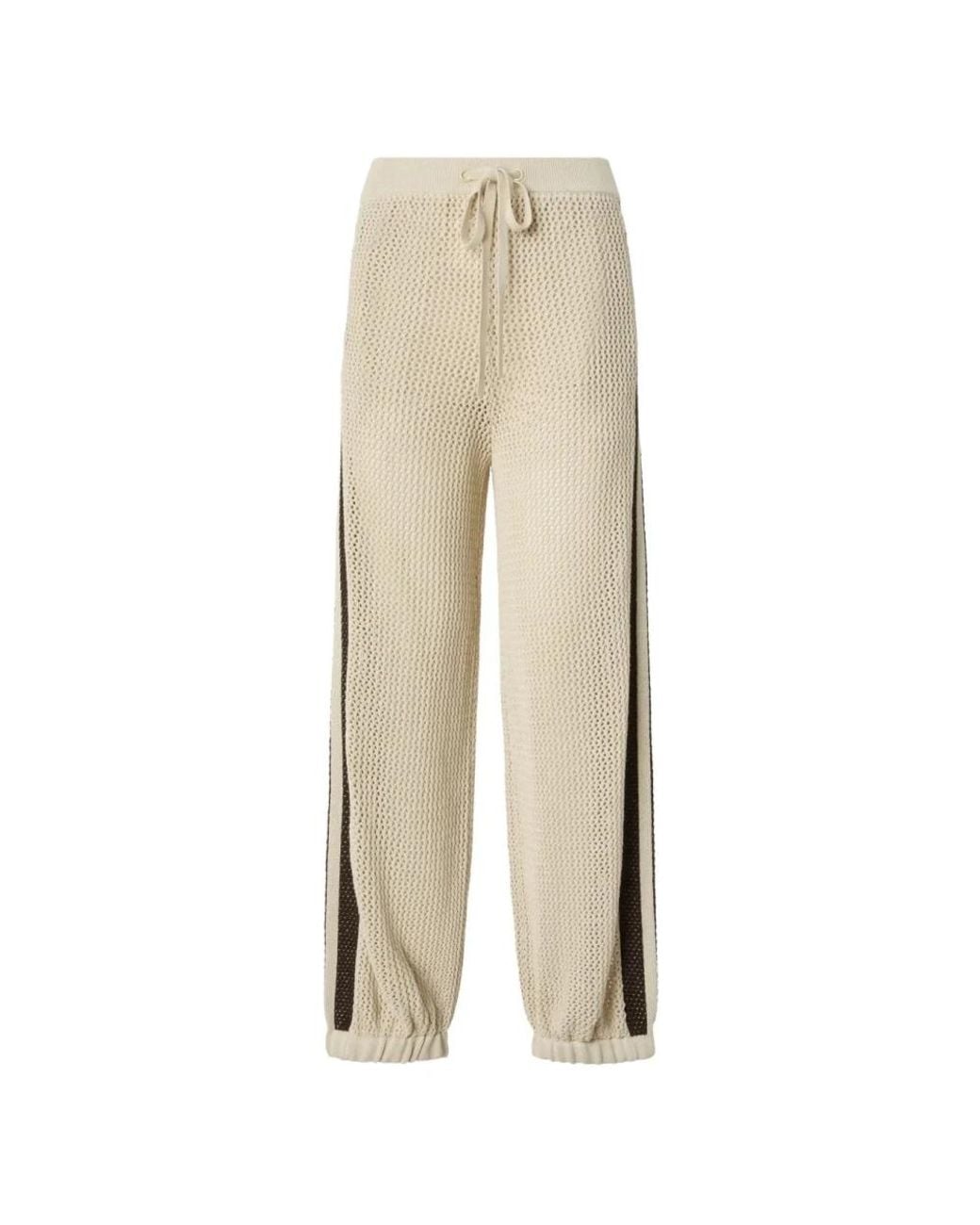 Pinko Natural Openwork Trousers With Contrasting Bands