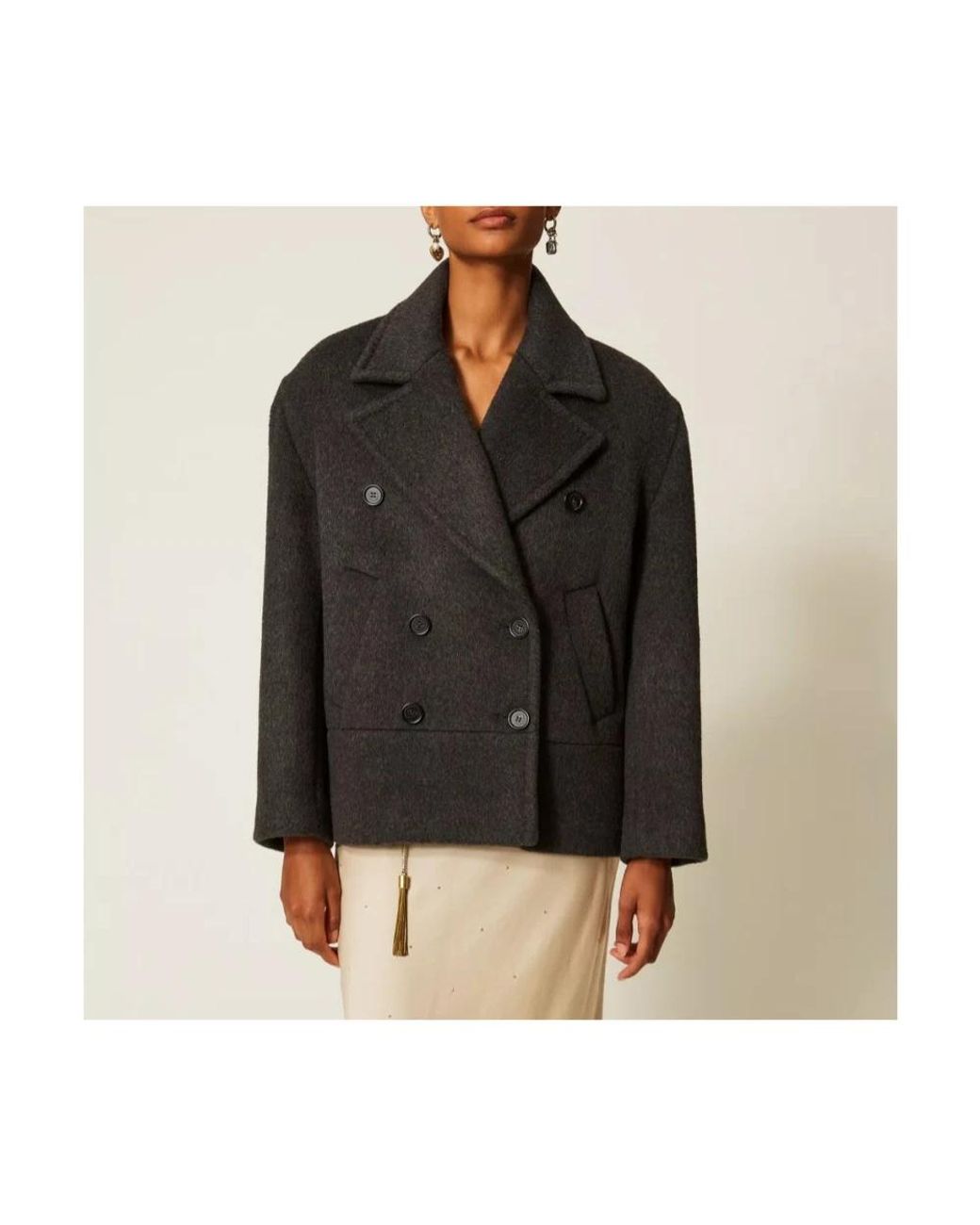 Twinset Black Double-Breasted Coats