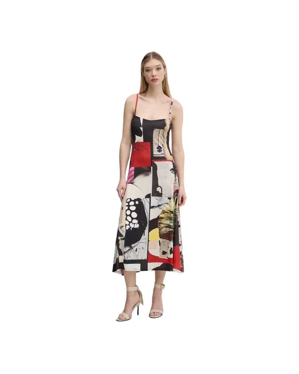 Desigual Newspaper Coll Midi Jurk in het Red