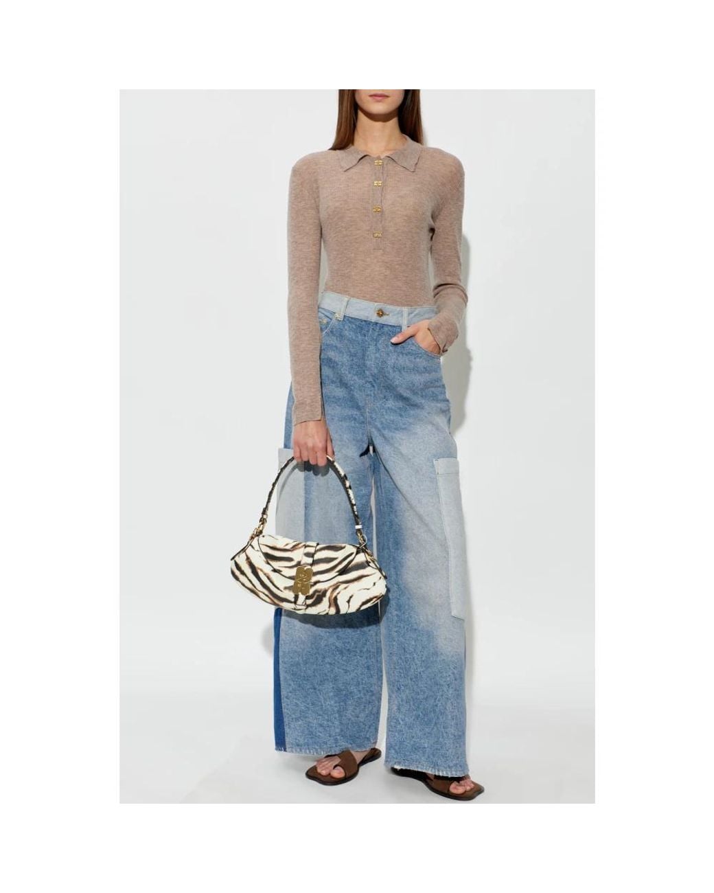 Ganni Natural V-Neck Knitwear