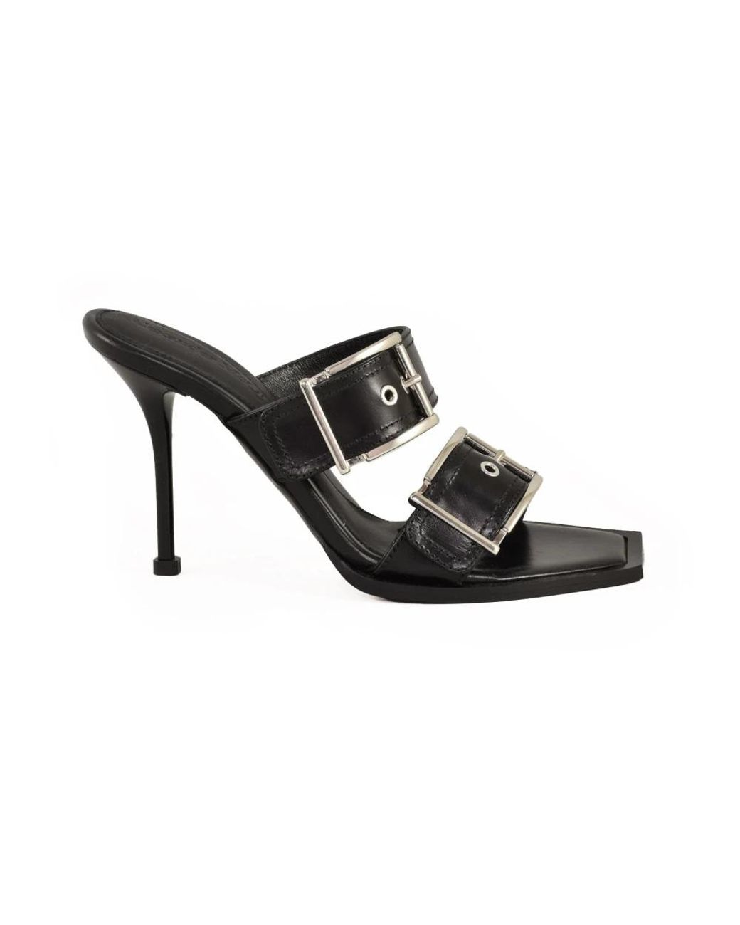 McQueen Black Heeled Mules
