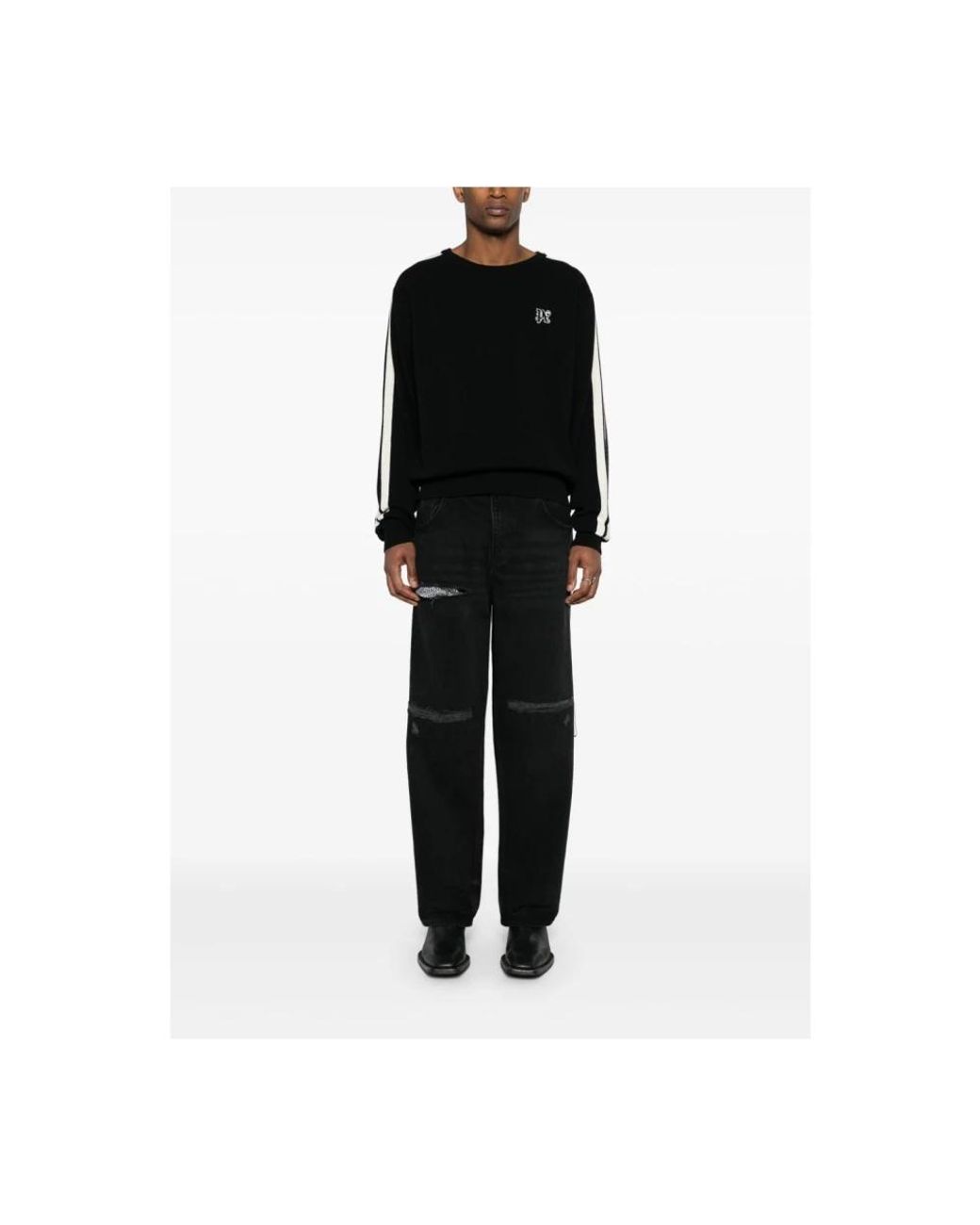 Palm Angels Black Round-Neck Knitwear for men