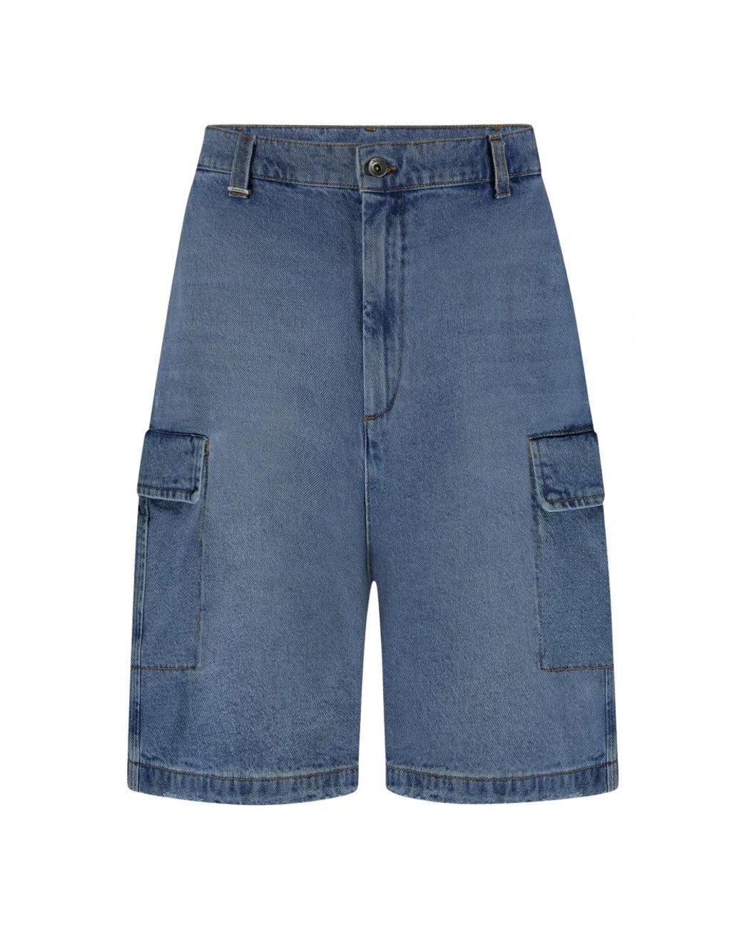 flâneur Korte Broeken ,Blauw ,Denim Blauwe Denim Cargo Shorts in het Blue voor heren