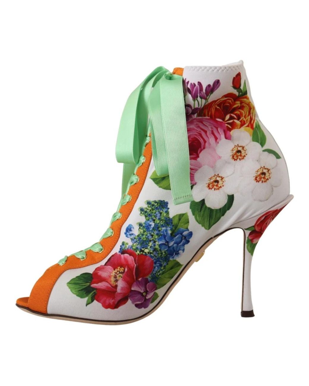 Dolce & Gabbana Blue Floral Open Toe Jersey Heels