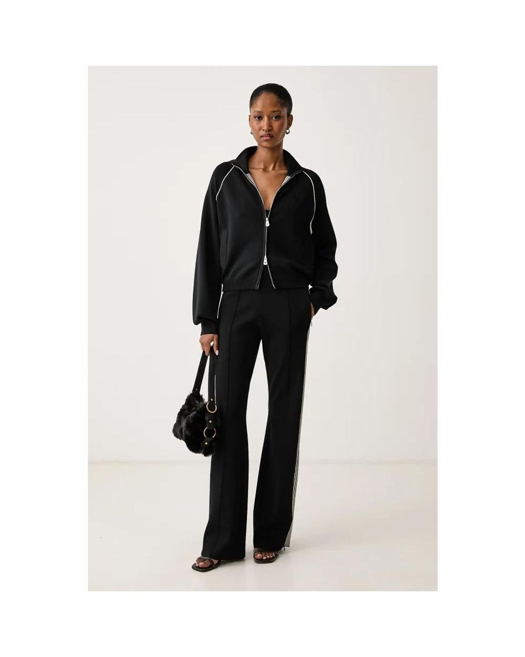 Pinko Black Kurze Gestreifte Strickjacke Mit Reißverschluss
