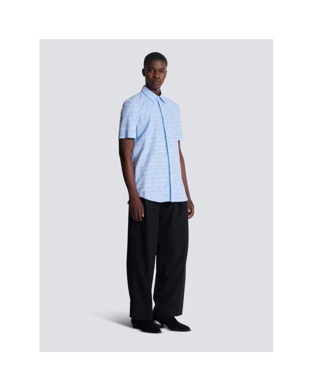Balmain Blue Short Sleeve Shirts for men