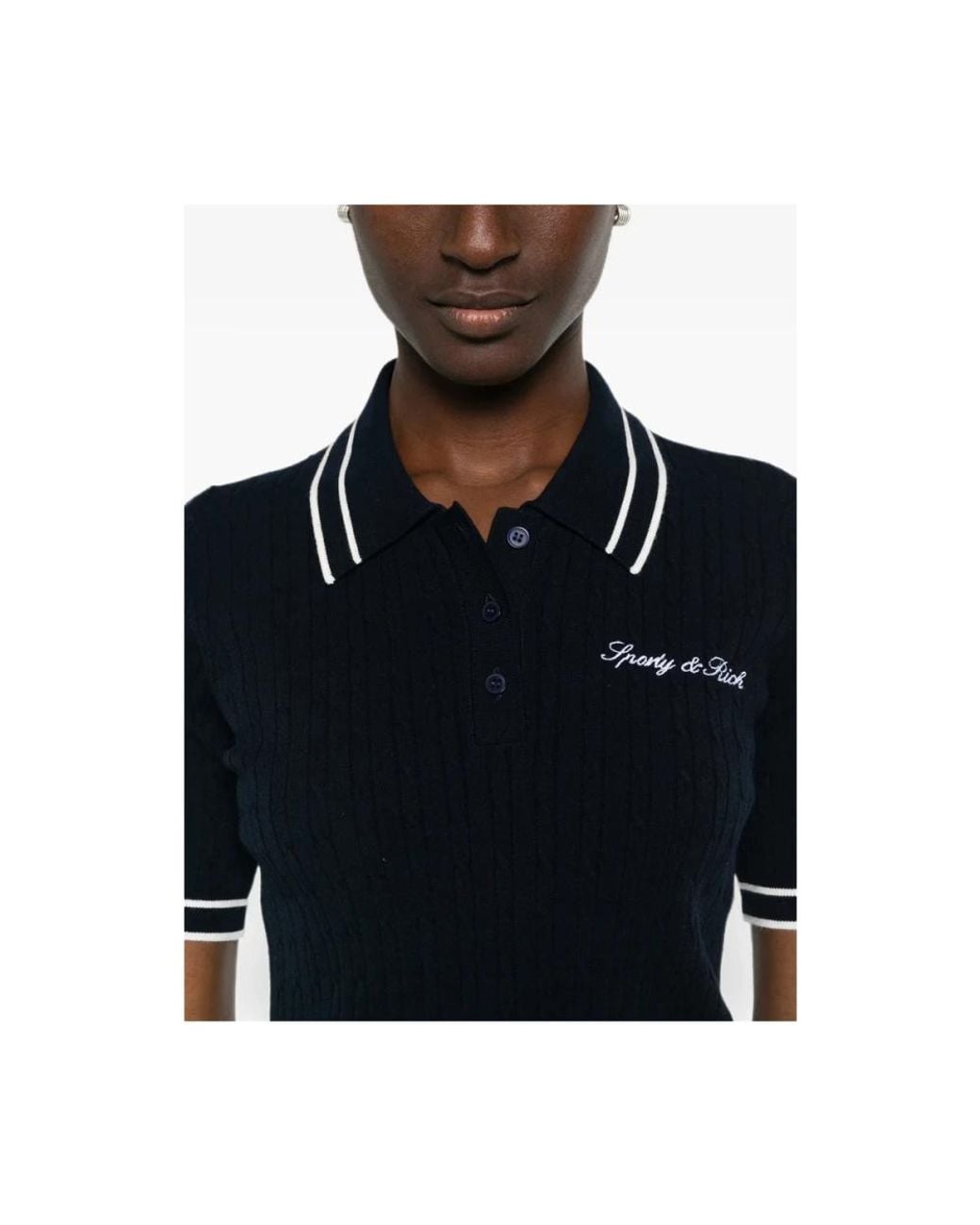 Sporty & Rich Black Cable-Knit Logo-Embroidered Polo Shirt