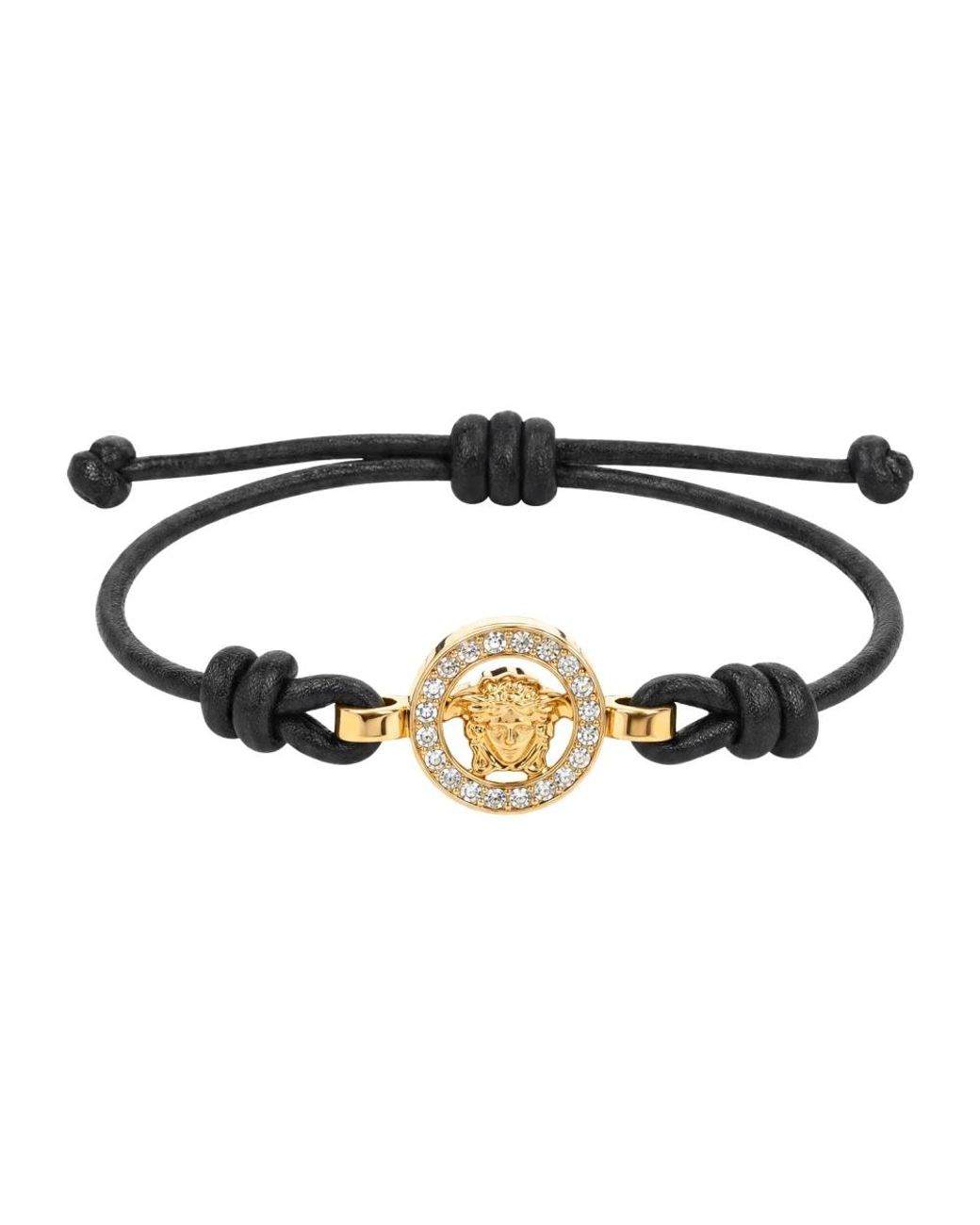 Versace Armband Metaal Leer Strass in het Black