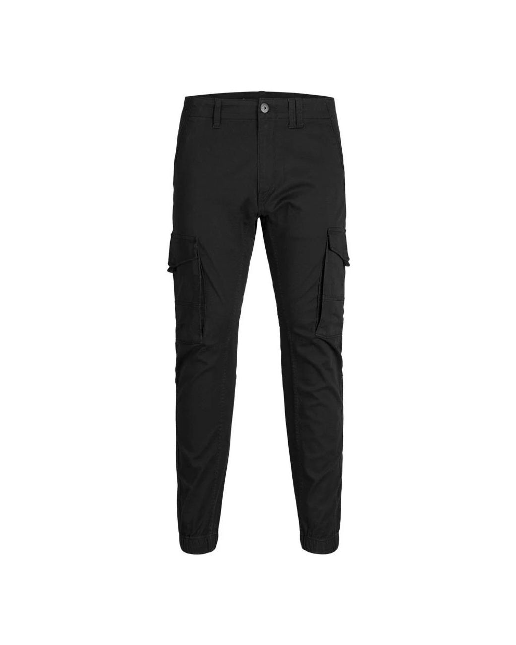 Jack & Jones Black Slim Fit Cuffed Paul Cargo Trousers for men