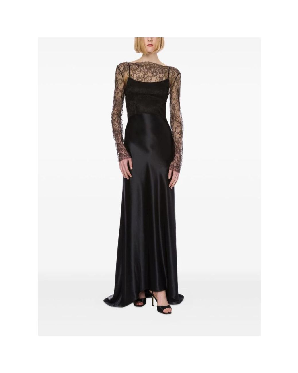 Alberta Ferretti Lace Satin Dress in het Black