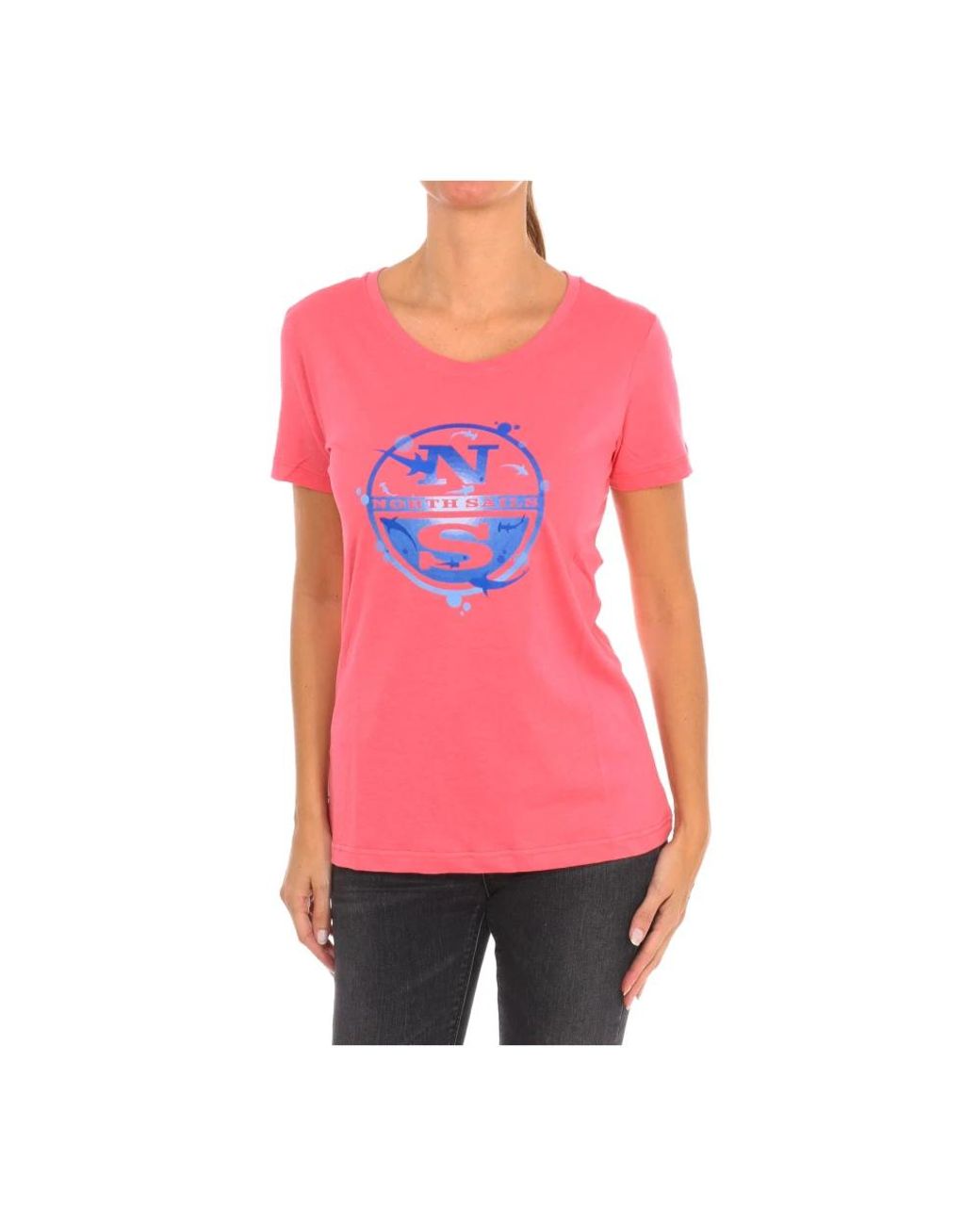 North Sails Tops ,Roze ,Katoen T-Shirt Met Korte Mouwen En Geribbelde Hals in het Pink