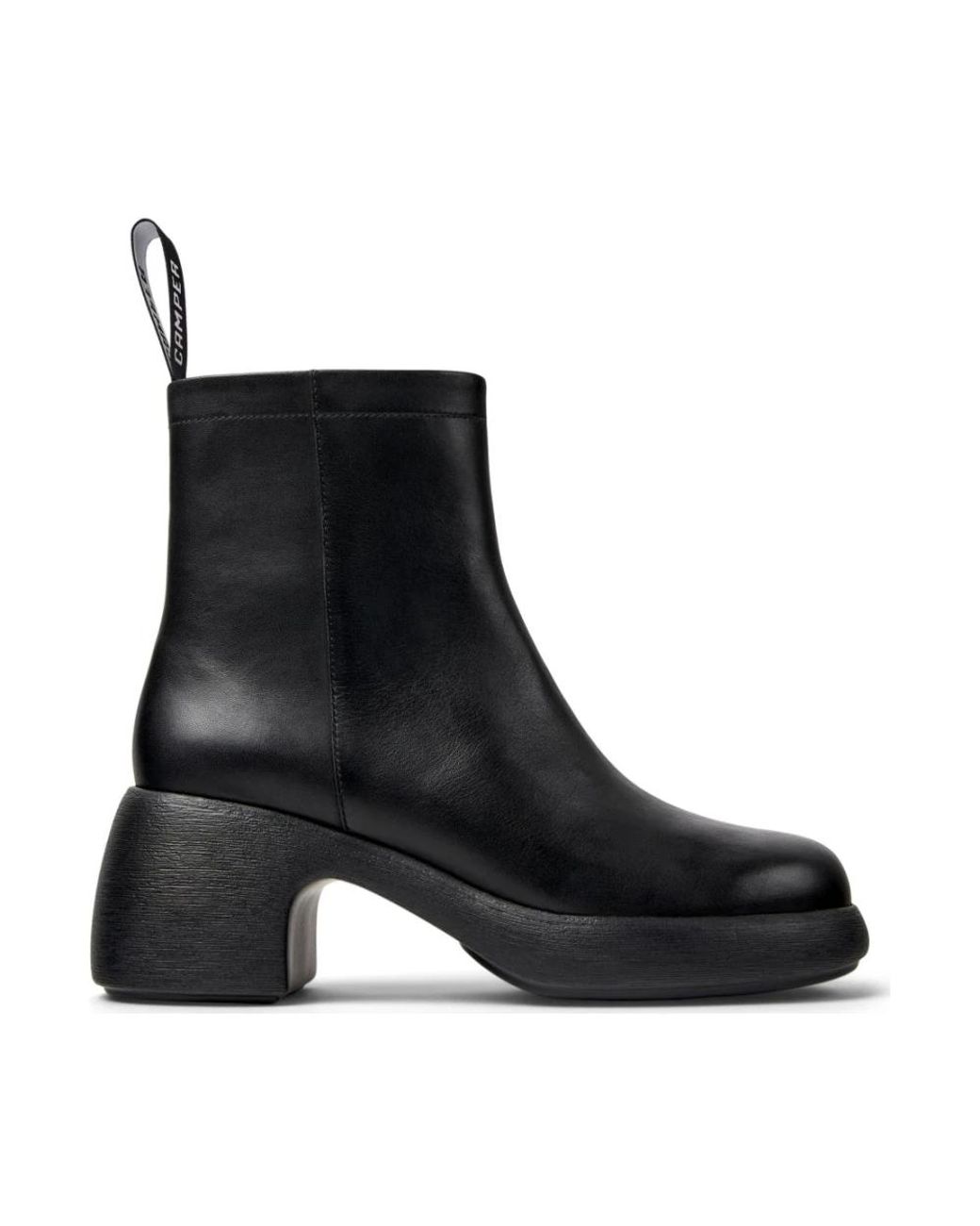 Camper Black Thelma Chunky Heel Textured Sole Leather Ankle Boots
