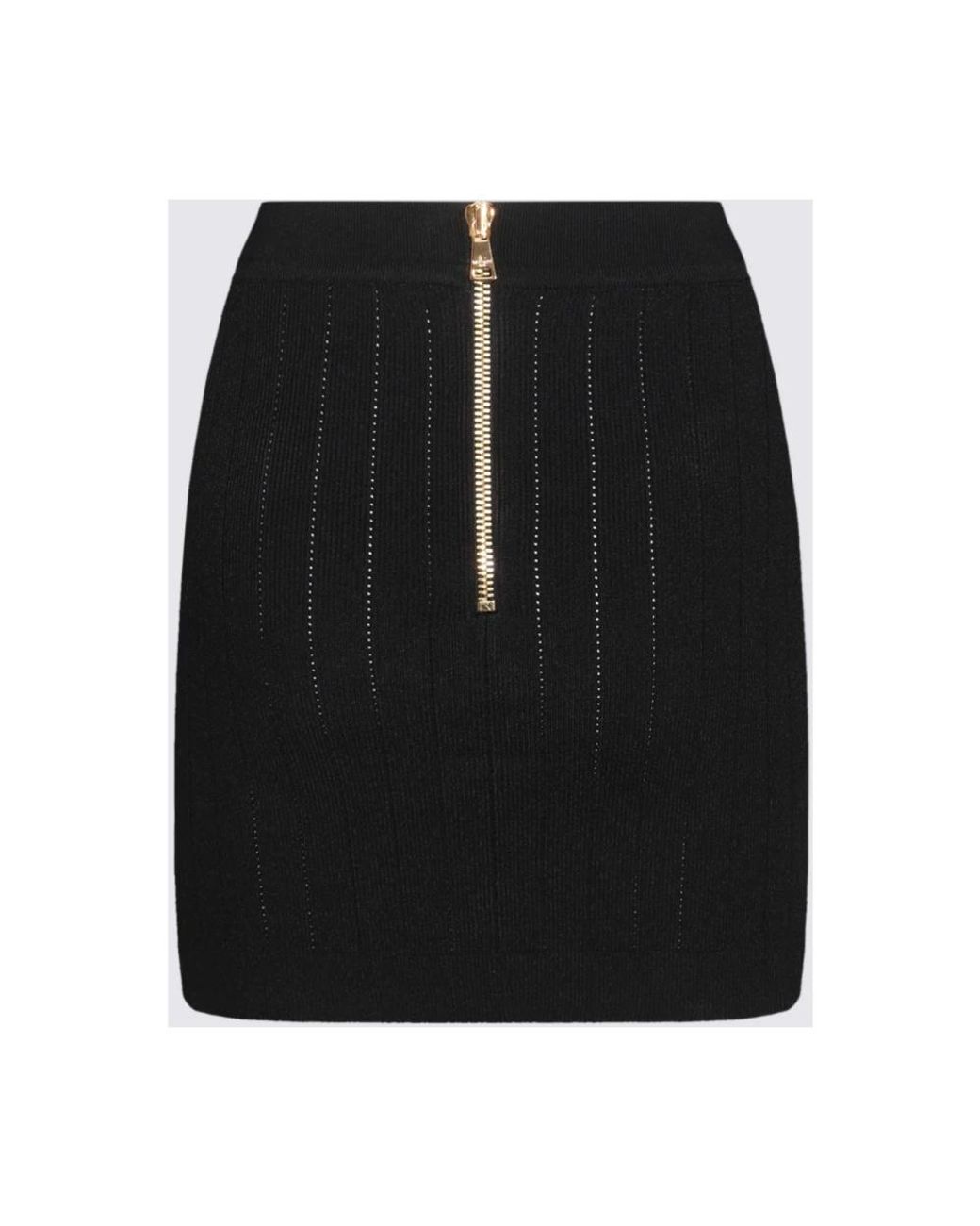 Falda mini negra con botones tejida Balmain de color Black