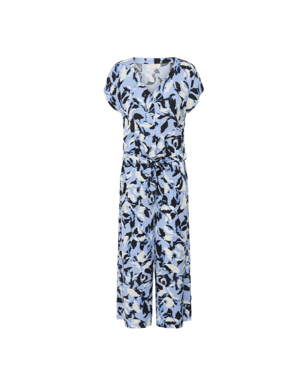 Kaffe Jumpsuits & Playsuits ,Veelkleurig ,Blauwe Bloemenprint Jumpsuit Met Korte Mouwen in het Blue