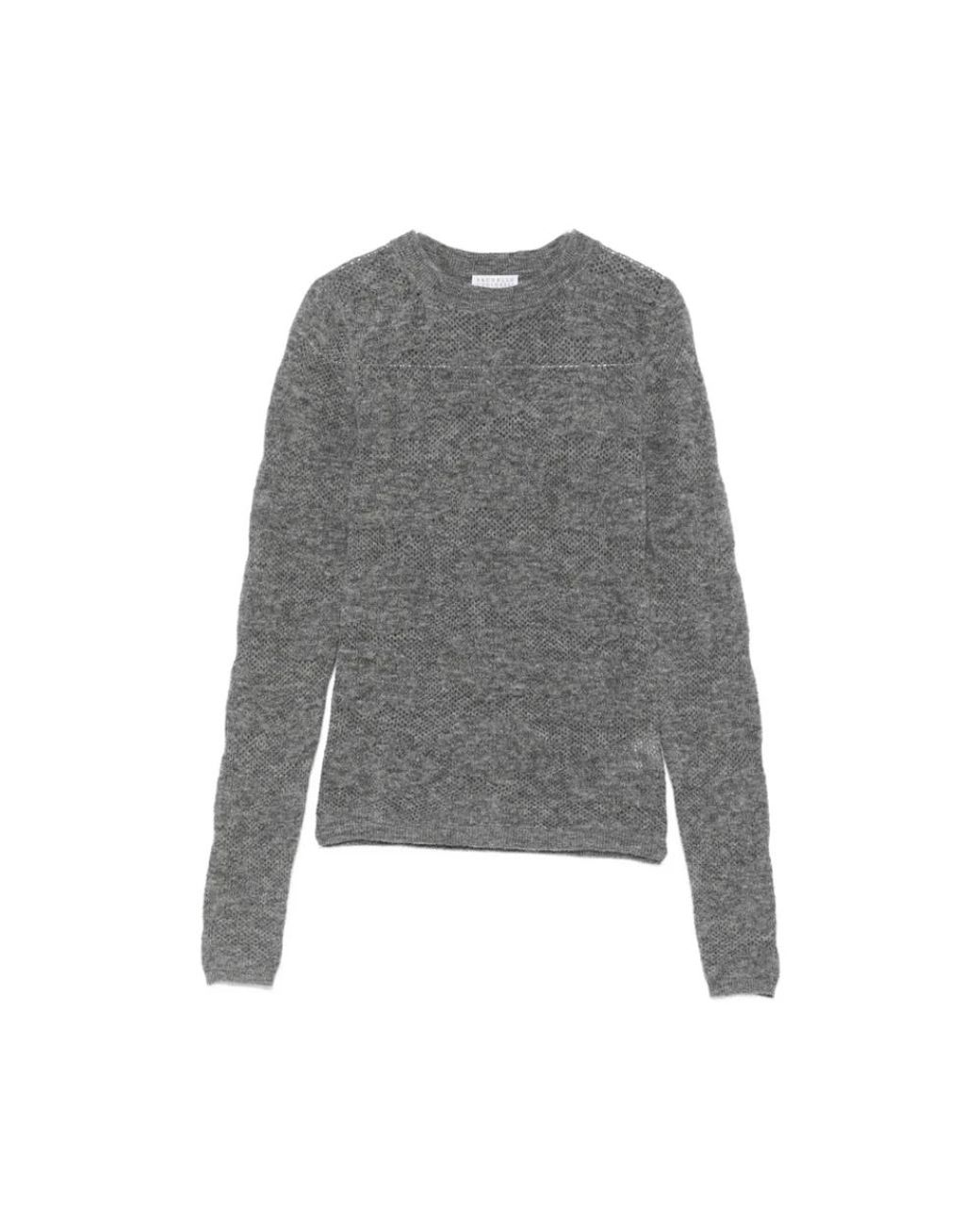 Brunello Cucinelli Gray Crew Neck Sweater Silk-Alpaca Blend