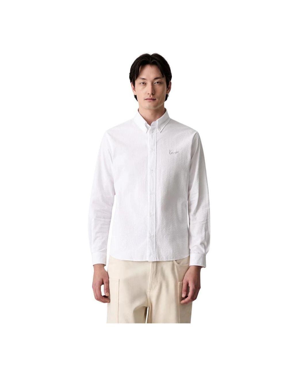 KENZO Signature Casual Overhemd Van Seersucker Katoen in het White voor heren