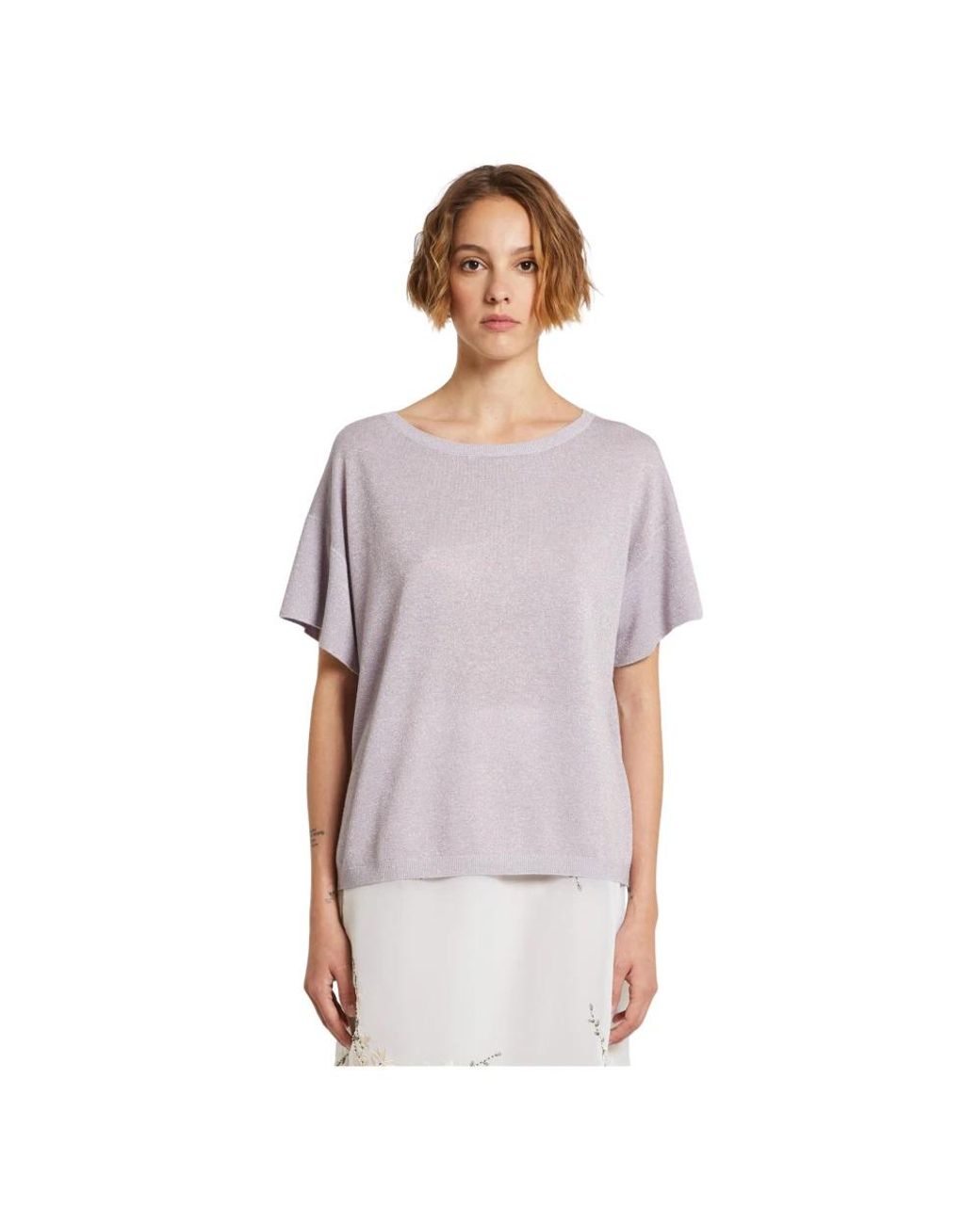iBlues Overhemden ,Paars ,Korte Mouw Ronde Hals Sweater in het Purple