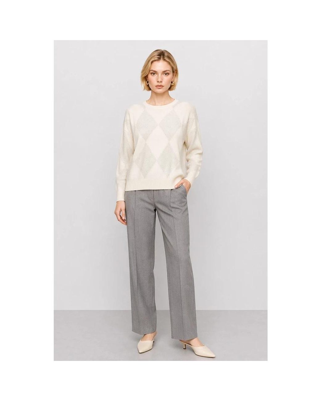 Kocca White Argyle Rundhals-Pullover
