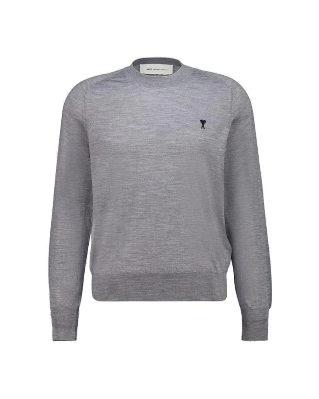 AMI Gray Round-Neck Knitwear for men