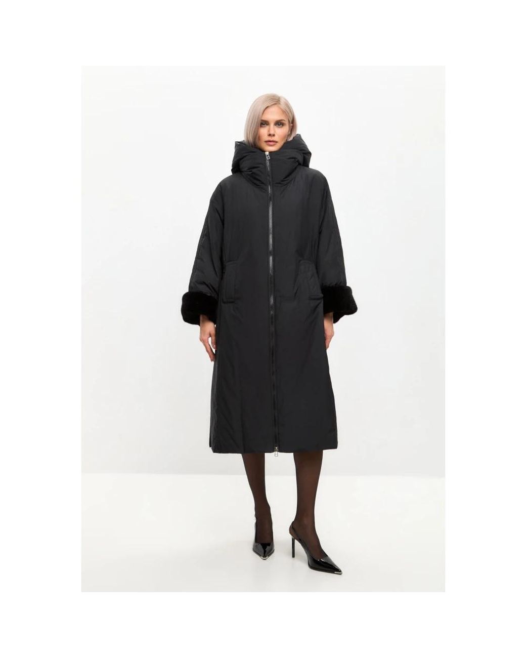 CESARE GASPARI Black Oversized kapuzenpuffermantel mit kunstpelzbündchen - schwarz