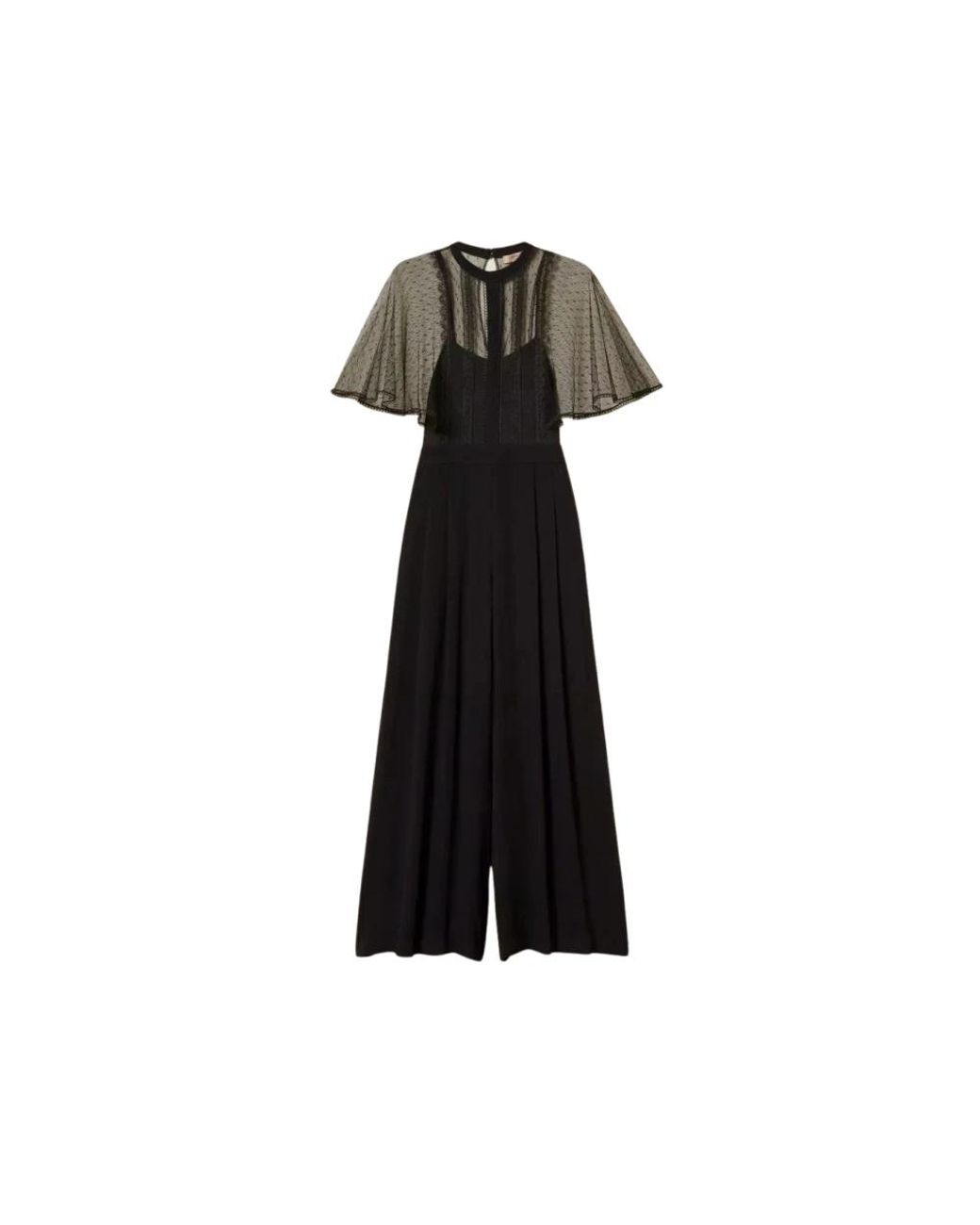 Twinset Jumpsuits & Playsuits ,Zwart ,Tule Crêpe En Plumetis Tule Jumpsuit in het Black