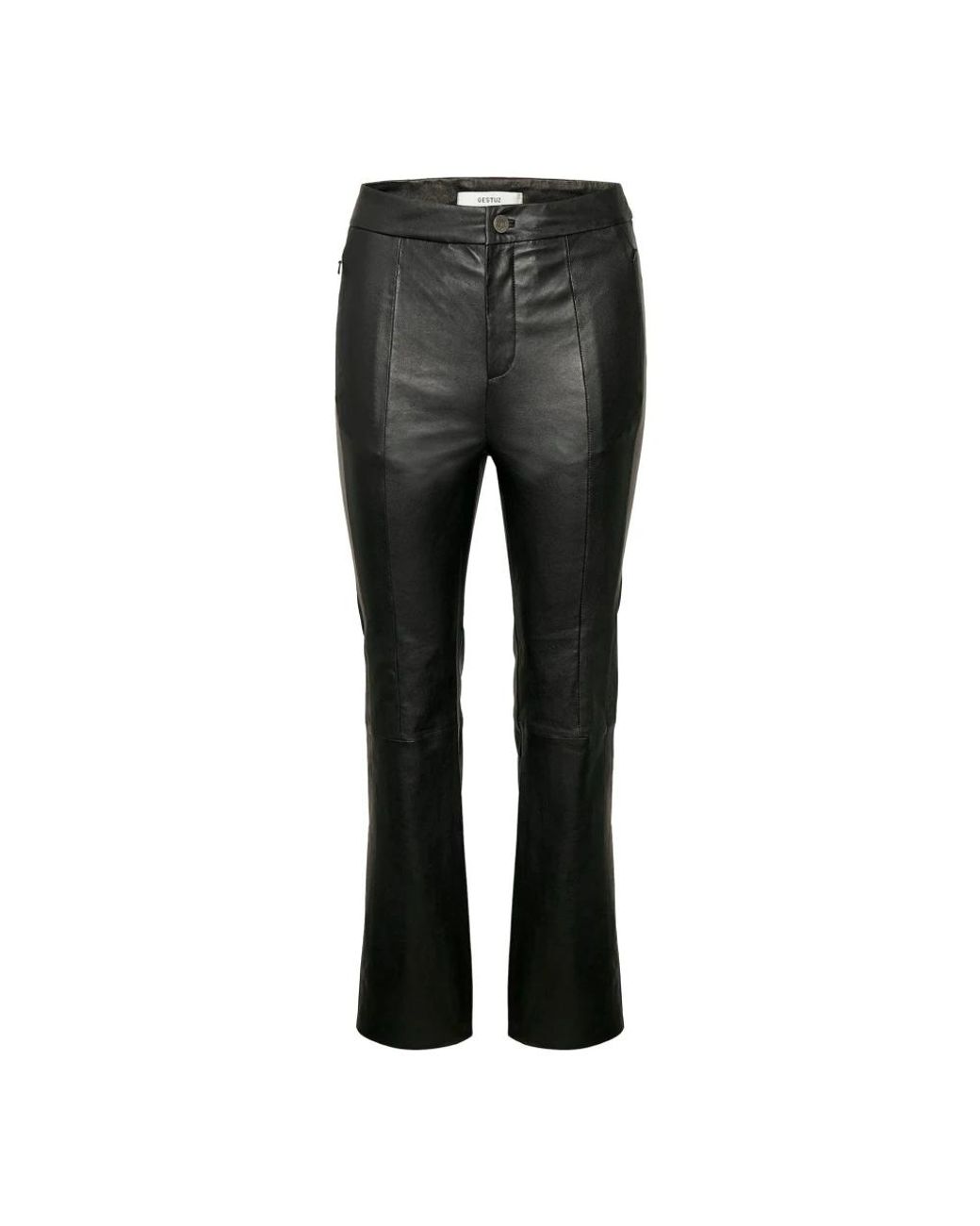 Gestuz Broeken ,Zwart ,Leer Zwarte Leren Broek in het Gray