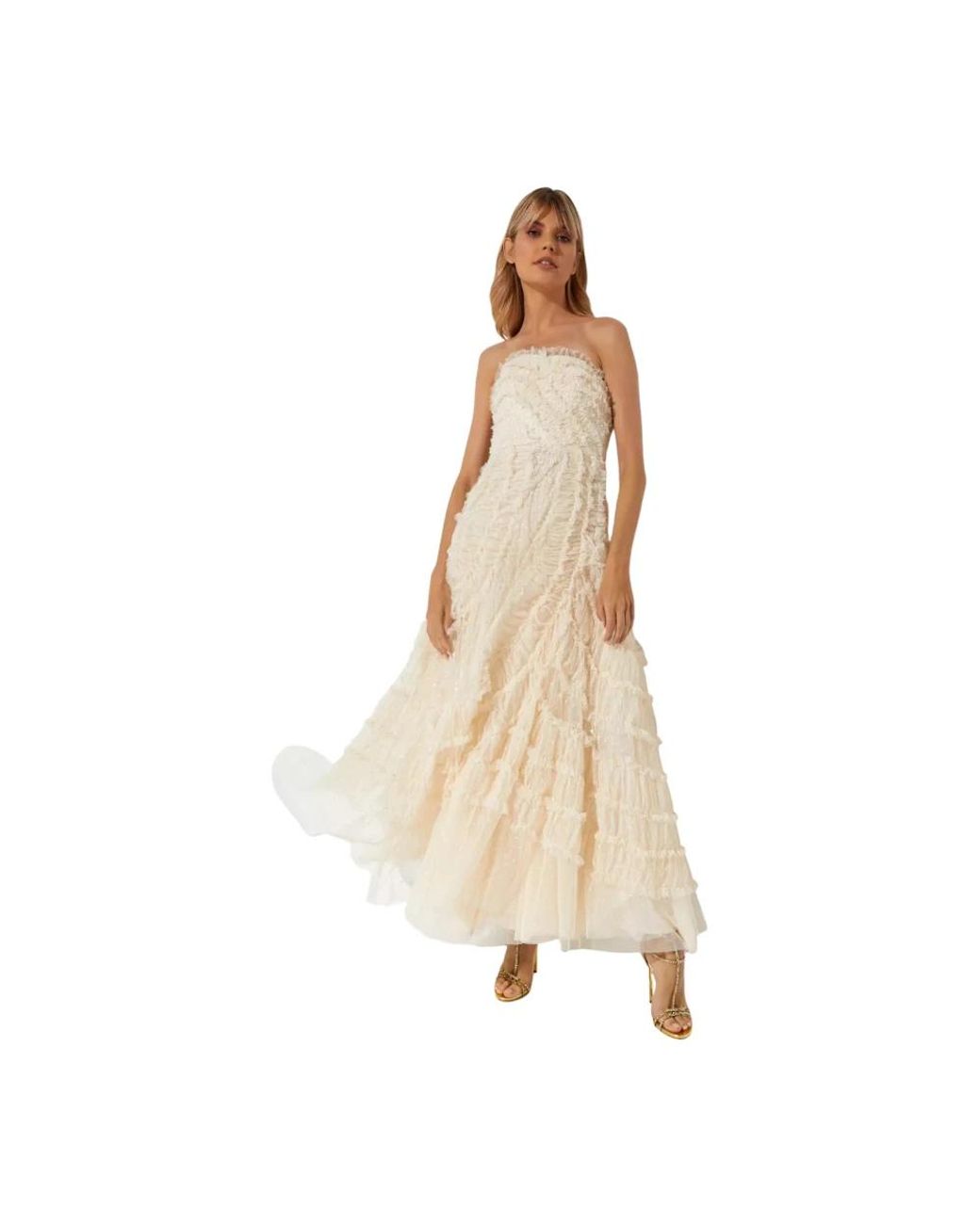 Needle & Thread Natural Trägerloses Maxikleid